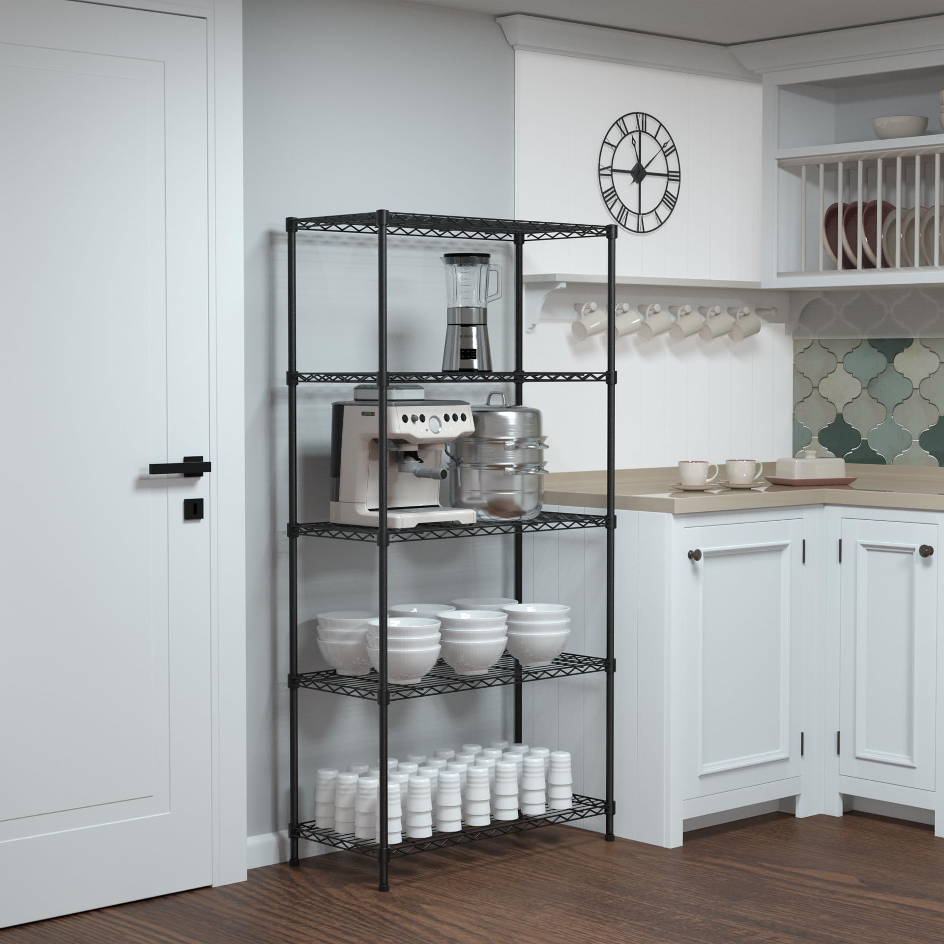 WORKPRO Scaffali portaoggetti in metallo a 5 ripiani, ripiani regolabili con ganci per dispensa, armadio, cucina, cantina, 76,2 cm x 35,6 cm x 152,4 cm