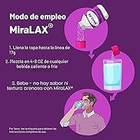 Vista 3 de MiraLAX Polvo laxante, alivio suave del estreñimiento para adultos, suavizante de heces con PEG 3350, laxante no estimulante, sin efectos
