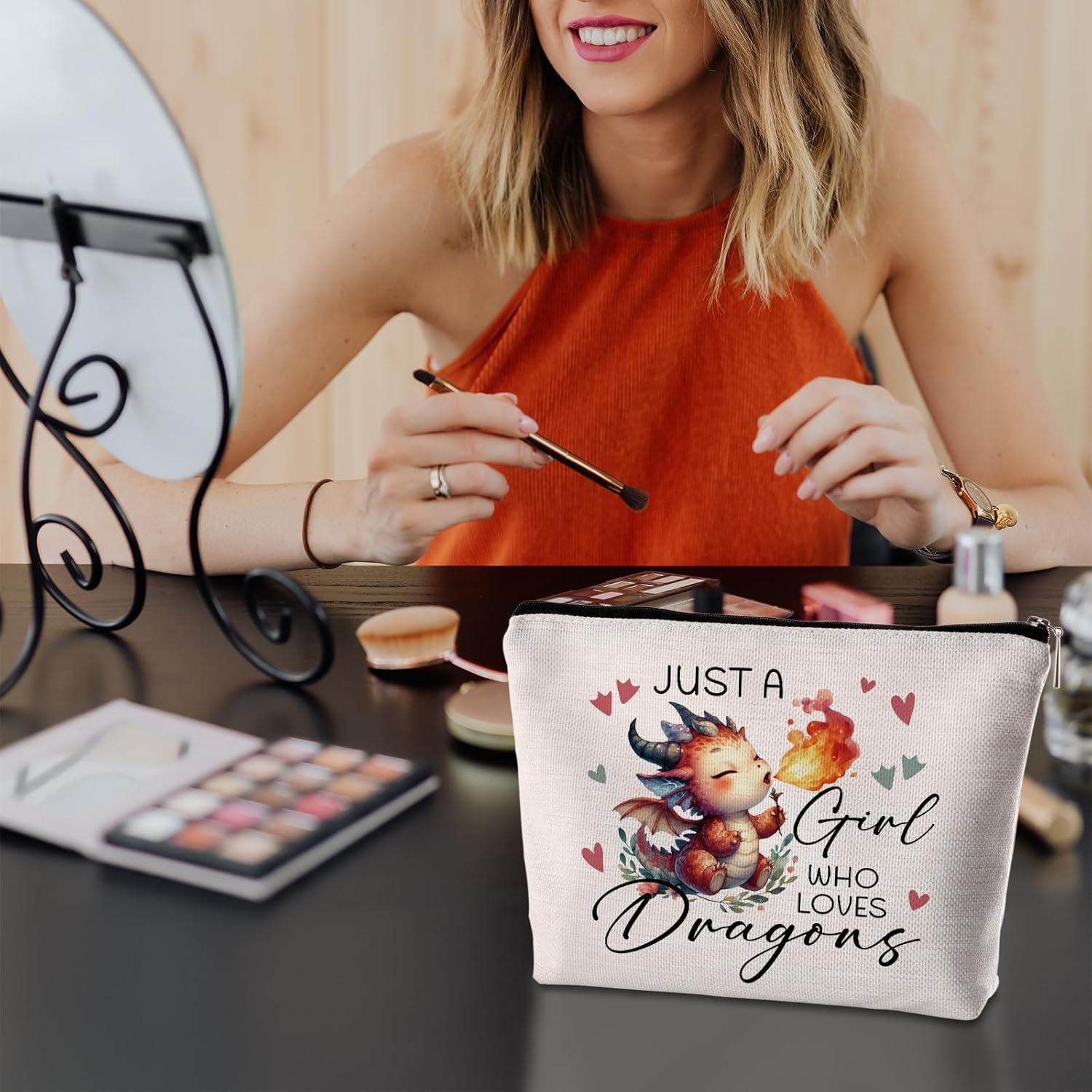 Dragon Gifts For Women Makeup Bag Just a Women Who Loves Dragons Travel Zipper Pouch Dragon Themed Christmas Graduation Birthday Gifts for Daughter Sister Friend Animal Lovers - Image 5