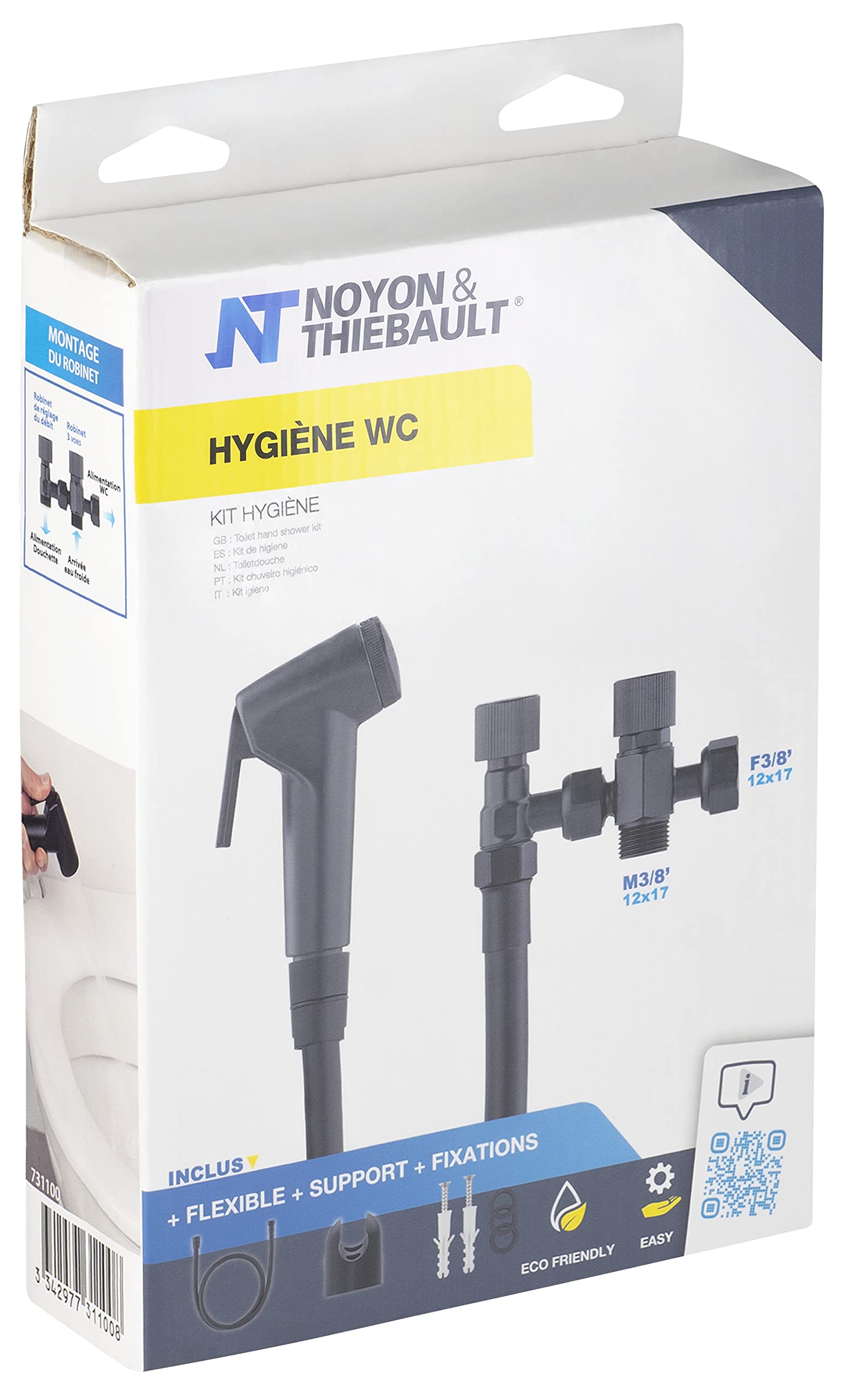 Kit hygiène WC noir mat + robinet 3 voies NOYON & THIEBAULT