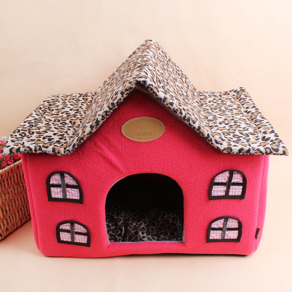 Zatier Small Dog Room Pet House Foldable Dog Cat Bed Indoor Soft Cat Puppy Bed Pet Supplies (Plum)