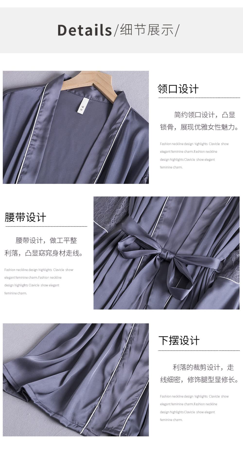 Accappatoio,Set 2 Pezzi Accappatoio Kimono In Raso Maglia Pizzo Sexy Camicia Da Notte Senza Schienale Con Pettorale Elegante Volant Maniche Larghe Abito Con Lacci Abito Da Sposa Bademantel Damen,Ner