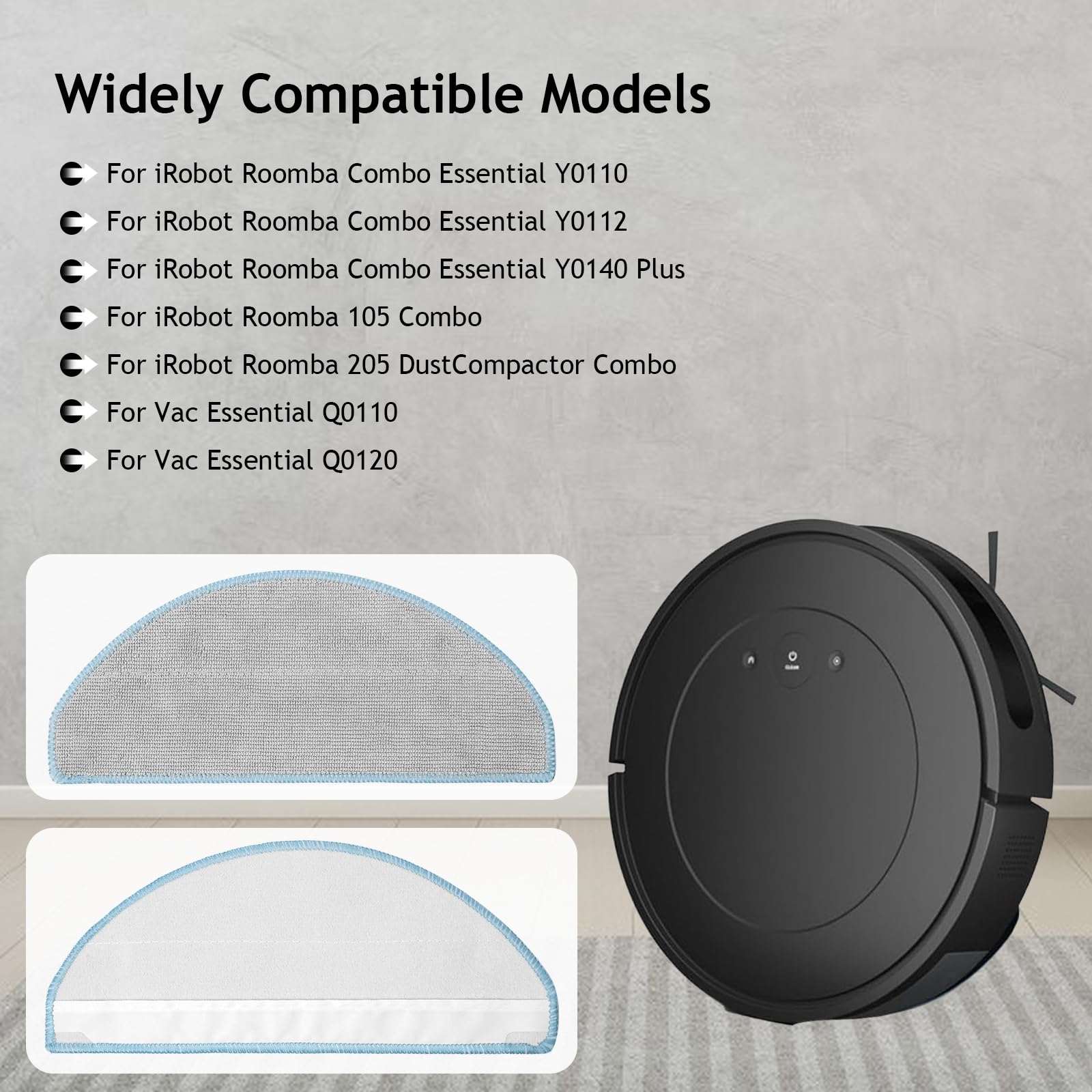 VIEWALL Wischtuch-Set Für IRobot Roomba Combo Essential – 6 Stück, Mikrofaser, Waschbar