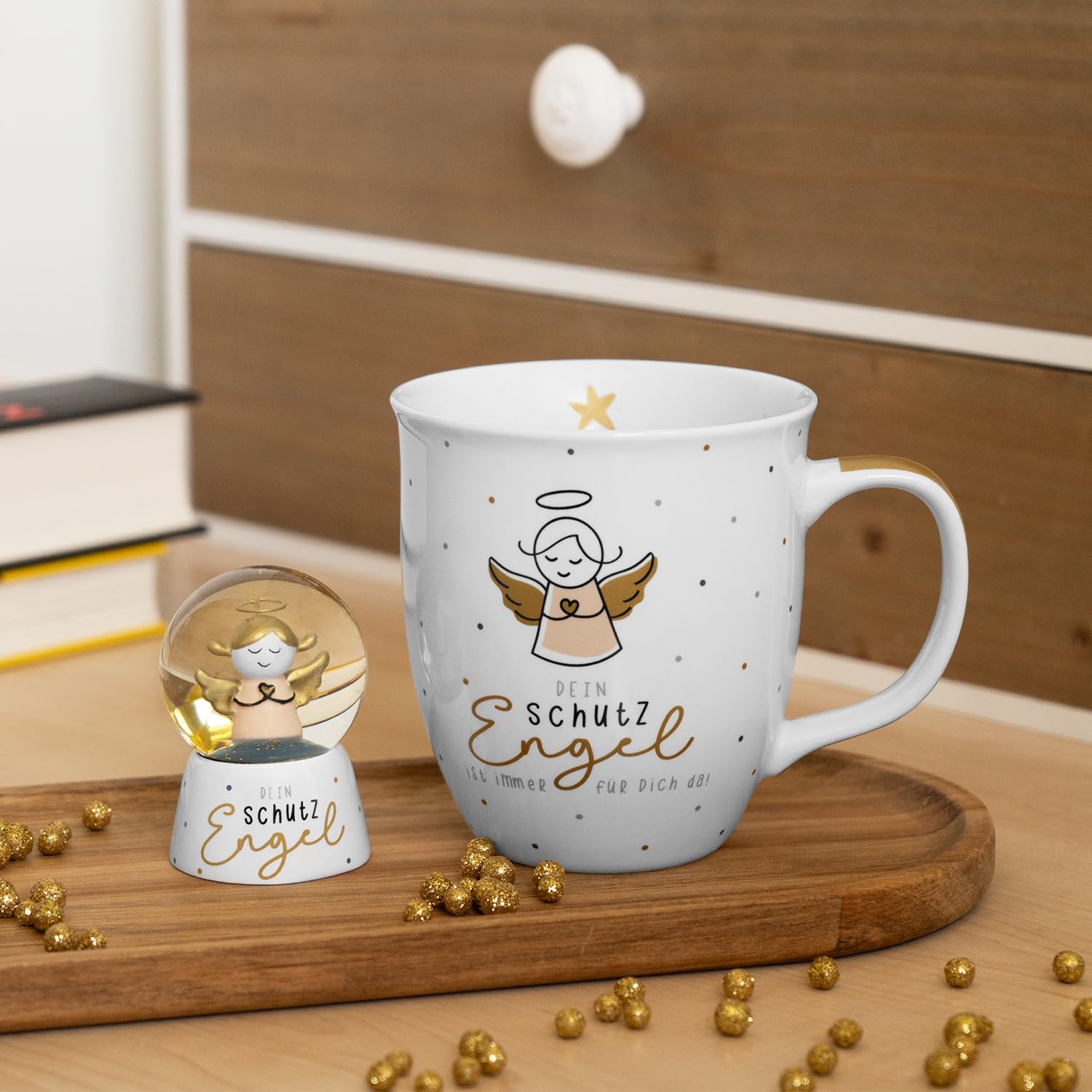 GRUSS & CO Tasse Dein Schutzengel | Sprüche-Tasse, Porzellan, Kaffetasse mit Spruch, 40 cl | Geschenk, Glücksbringer, Silvester | 74412 (Packung mit 4)