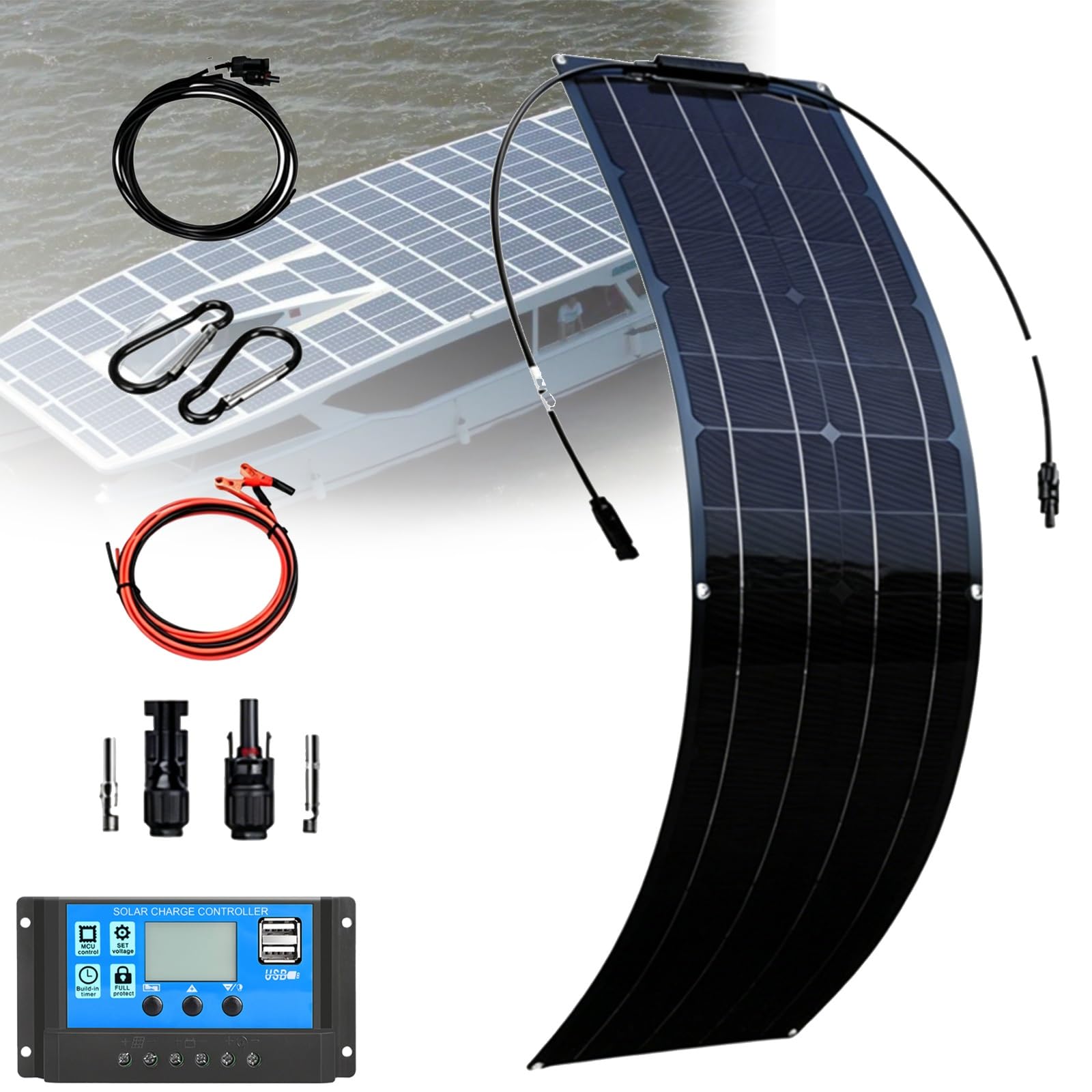 Pannello solare flessibile 200W 400W 800W impermeabile, leggero, con celle solari monocristalline PERC ad alta efficienza, per camper, barca, campeggio, tenda, caravan, veicoli(B,200W)