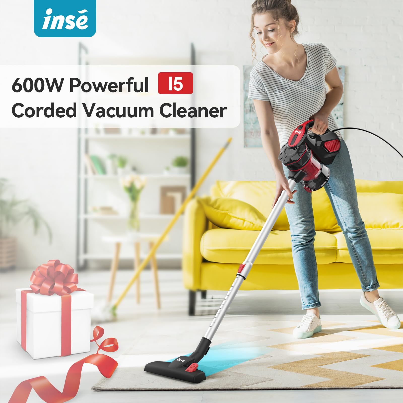 INSE Corded Stick Vacuum, 600W Powerful Corded Vacuum