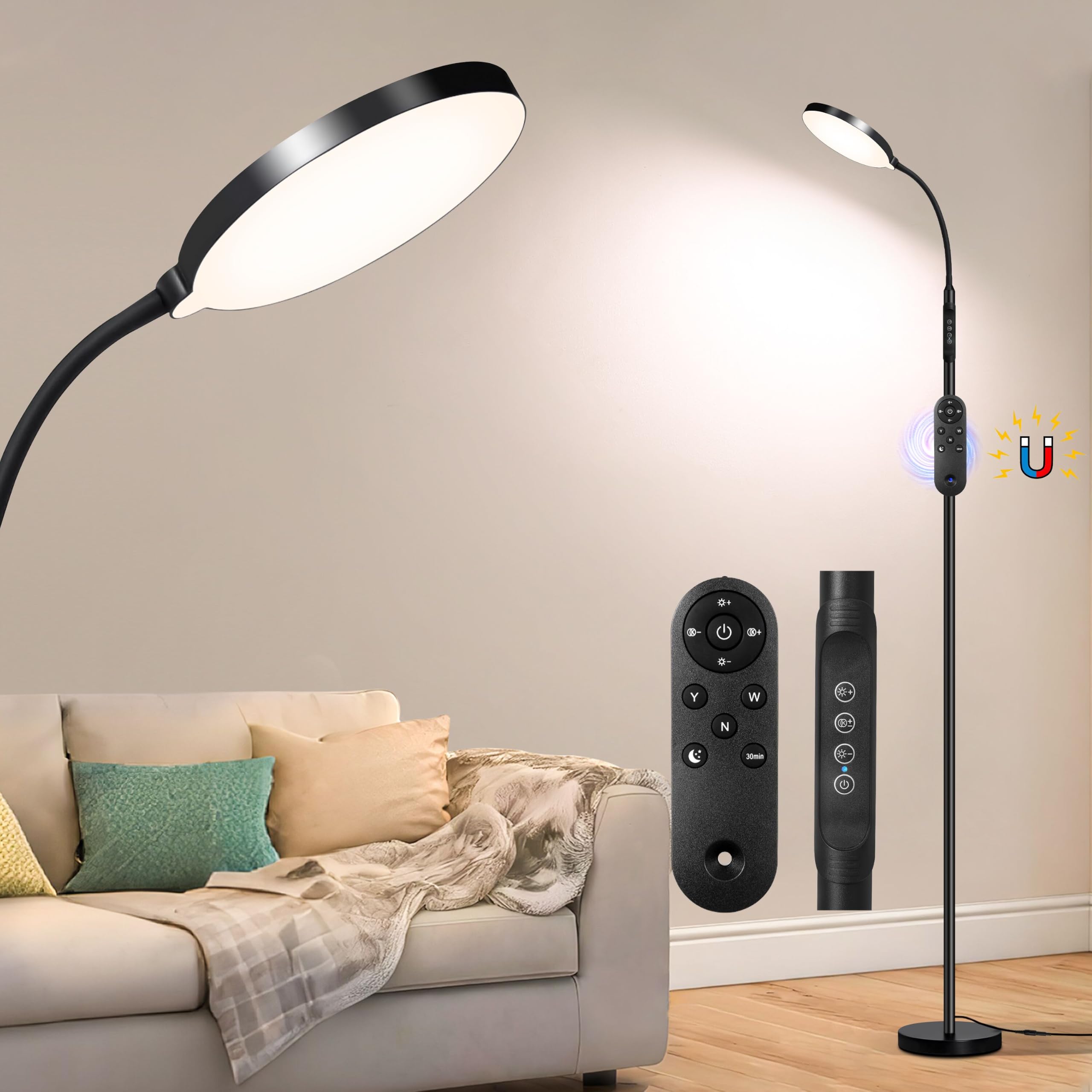 Stehlampe für den Innenbereich, 240 LEDs, augenschonend, höhenverstellbar, Fernbedienung & Touch-Steuerung, dimmbar, flexibler Schwanenhals mit Ständer, Leselampe für Wohnzimmer, Schlafzimmer, Büro