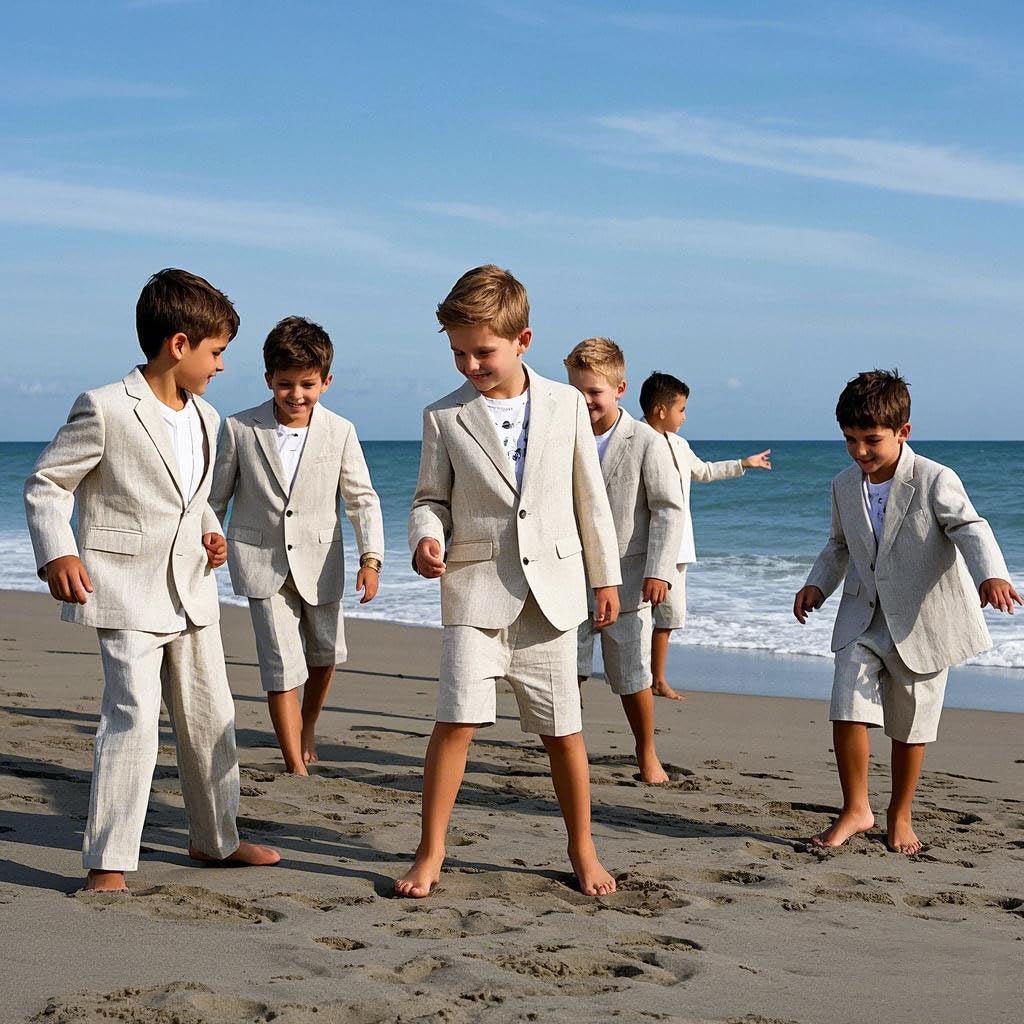 Lot de 2 blazers et pantalons courts en lin pour garçon, costume d'été, mariage, enfants, smoking formel, fêtes d'anniversaire