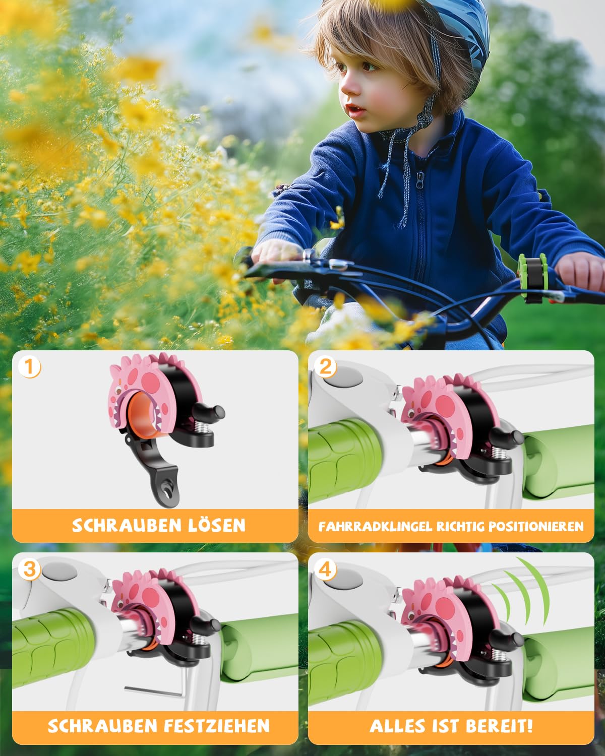 Campanello Bicicletta 22.2-25.4mm Mini Campanello per Bambini Ragazzi