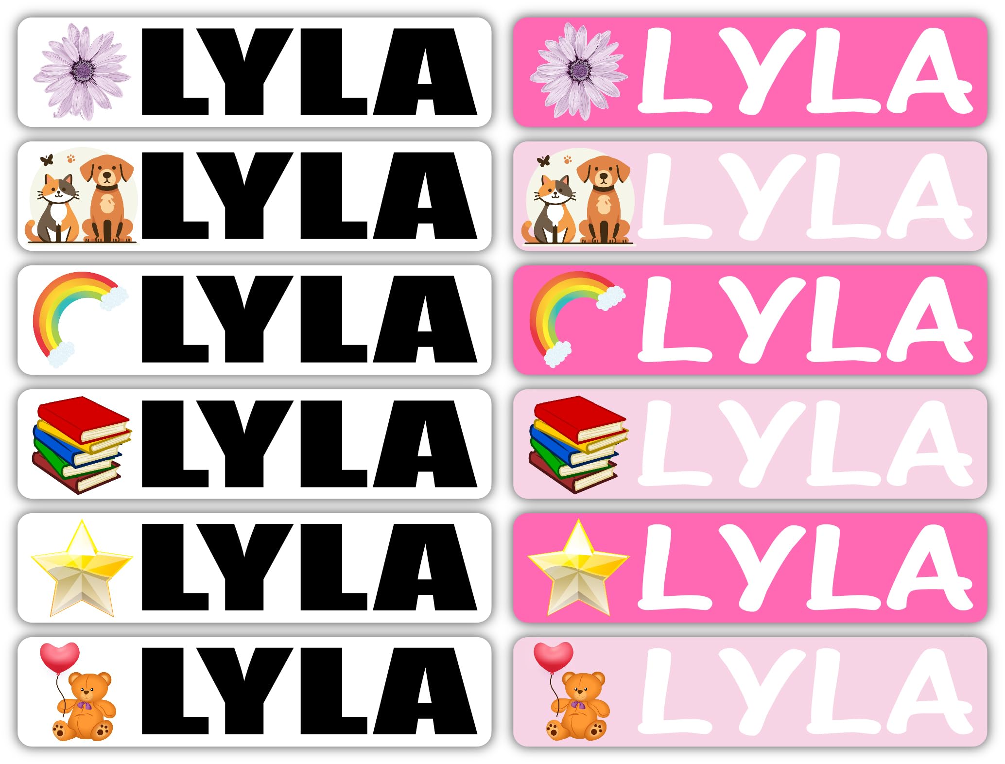 Name Labels for Kids - Lyla Design (12 Pack) 3.25" x.75 Each | Personalized Stickers for Personal Items, School or Daycare Supplies, Water Bottles,