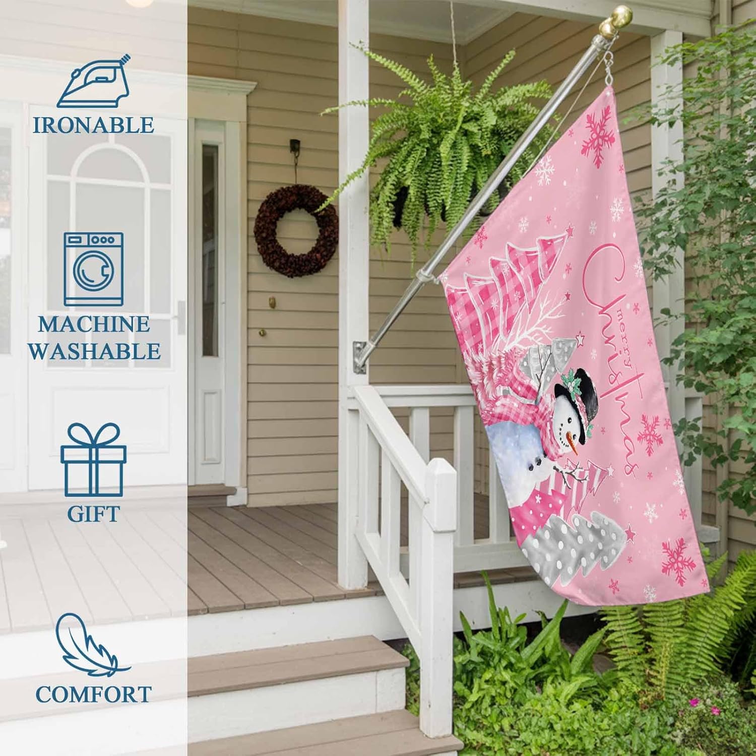 Pink Christmas Flag 3x5 Ft Outdoor Double Sided Xmas Snowman Snowflake Tree Gray Flags for Outside Waterproof Garden Flag Seasonal Grommets Banner Flags for House Porch Yard Home Decorations