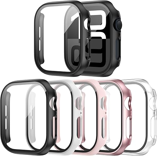 Miniatura 10 de Haojavo Paquete de 5 fundas rígidas de policarbonato con protector de pantalla de vidrio templado para Apple Watch de 1.575 pulgadas SE 3 (2025) SE