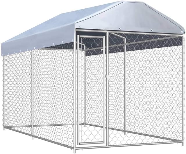 vidaXL Outdoor Dog Kennel with Canopy Top Garden Puppy Fence Panel Run Crate Enclosure Cage 382x192x225cm