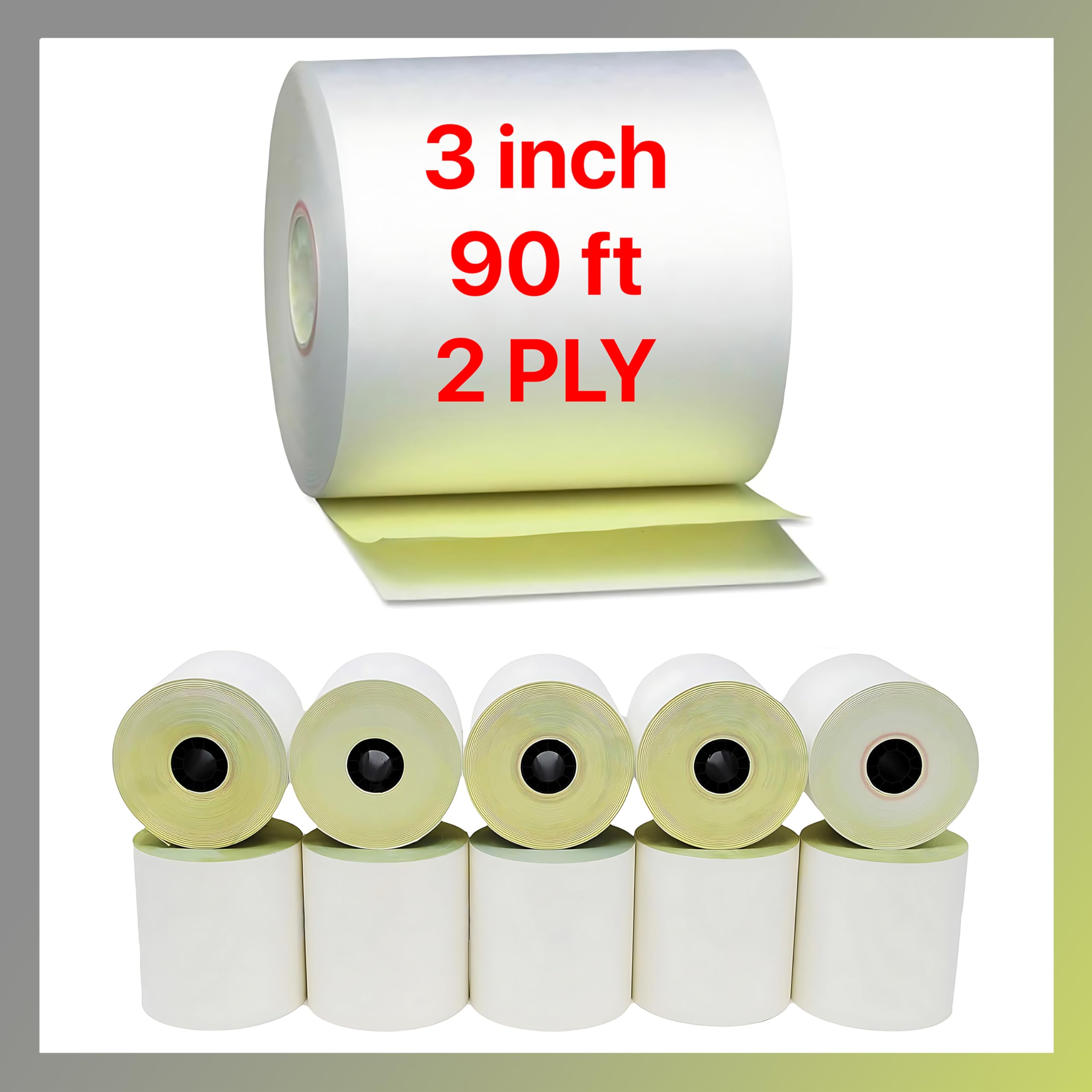 Pokanic 3" x 90' 2 Ply [10 Rolls] White Canary Carbonless Paper Kitchen Receipt Printer POS System Cash Register Compatible with Clover Epson SNBC