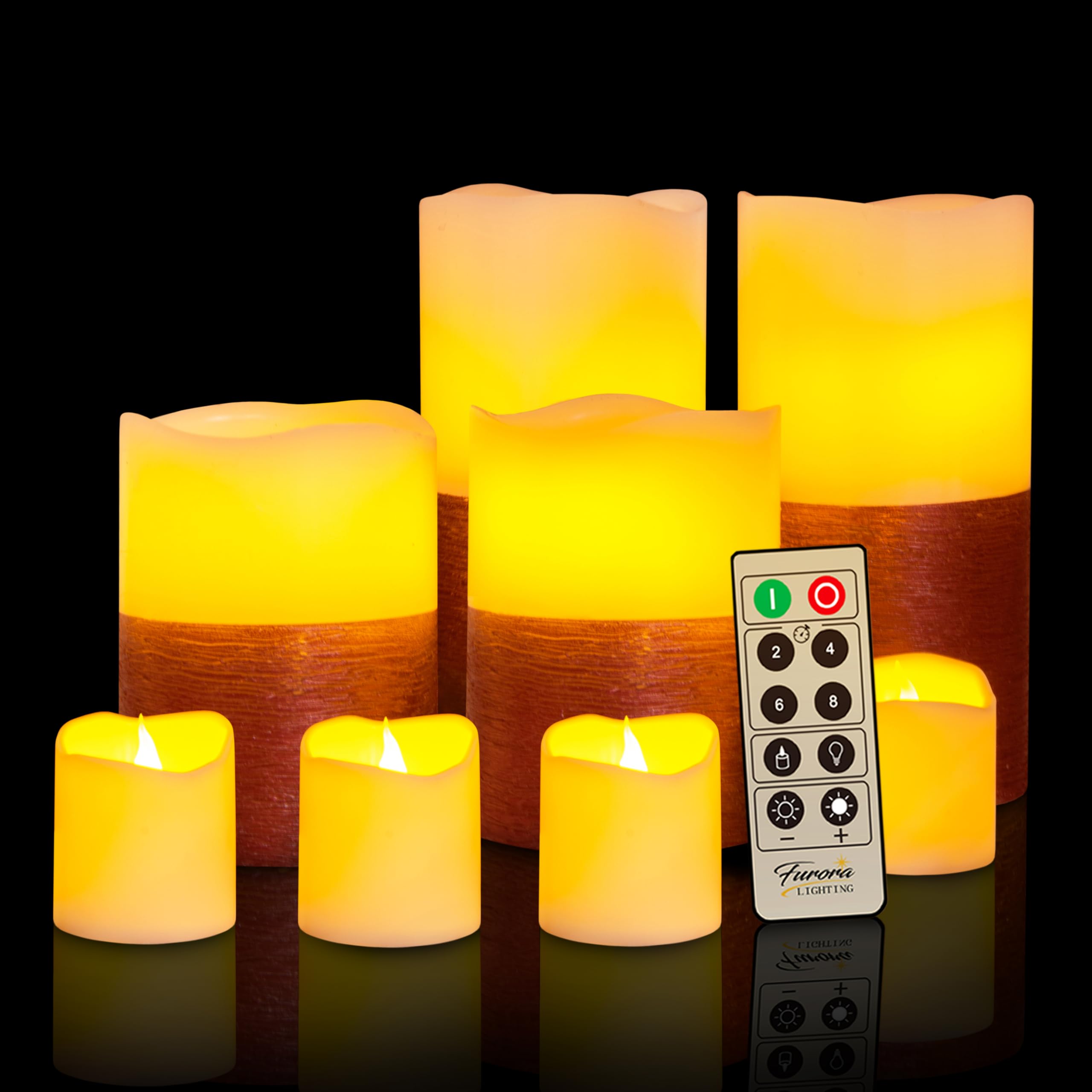 Furora LIGHTING - Candele LED senza fiamma con telecomando, set di 8 pezzi, in vera cera pilastri e candele votive LED con fiamma tremolante e timer, finitura rossa