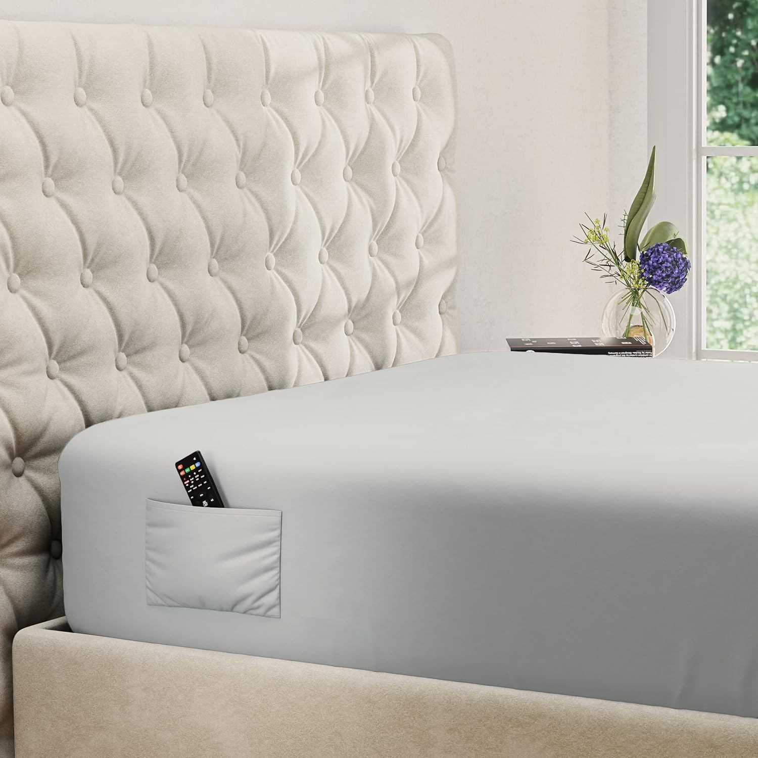 DREAMCARE King Fitted Sheet - Extra Deep Pocket Fitted Sheet - Fits up to 21 inch Mattress - Deep Pocket King Sheets - Hotel Luxury - Oeko-Tex Certified Sheets - 1 Fitted Sheet Only (Light Grey)