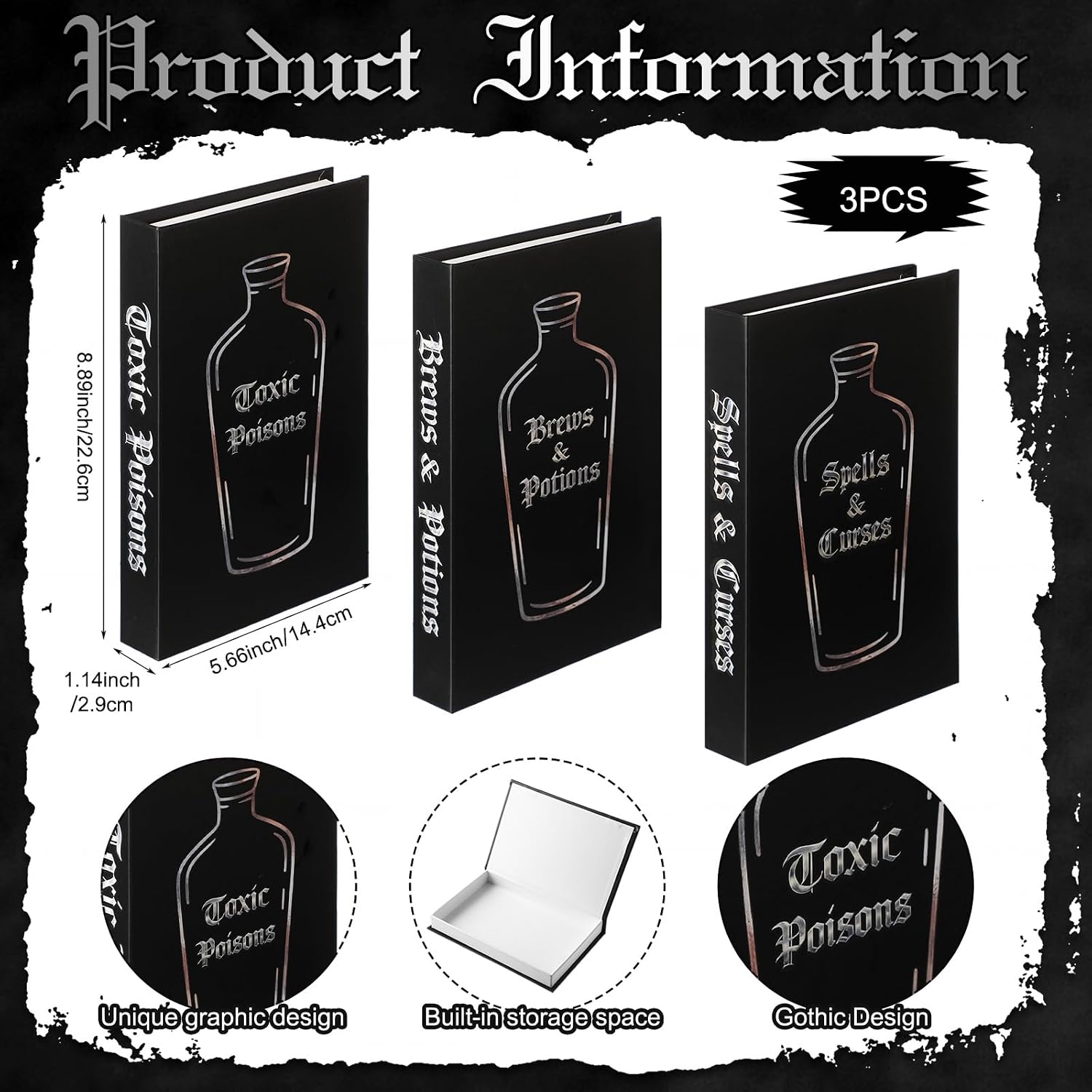 Sabary 3 Pcs Gothic Halloween Decorative Book with Hidden Storage