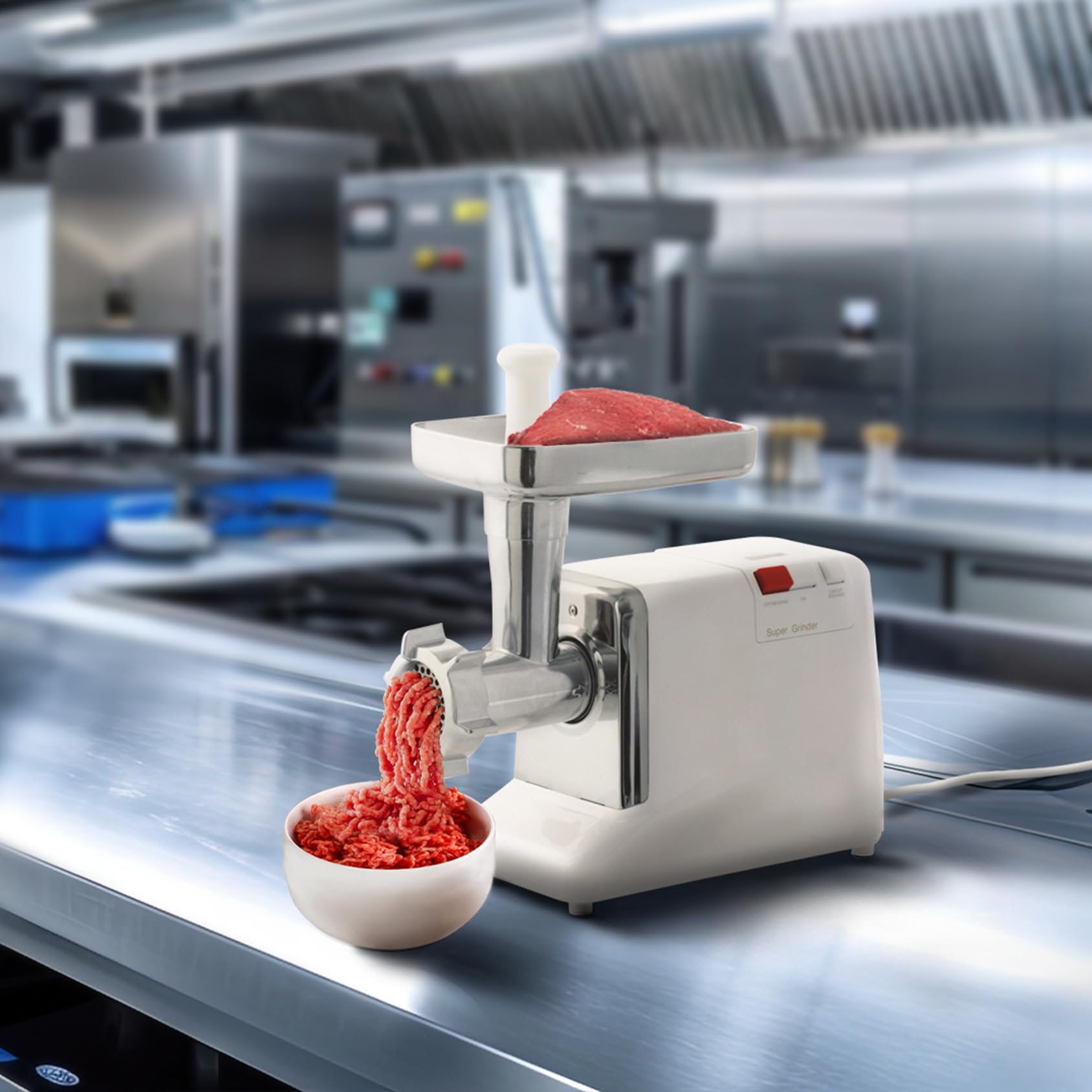 Image secondaire de LOUIS TELLIER - Hachoir à Viande Électrique Pro avec Inverseur – 350W – Débit 60 à 80 kg/h – 3 Grilles Ø3/5/8mm – 3 Entonnoirs Ø