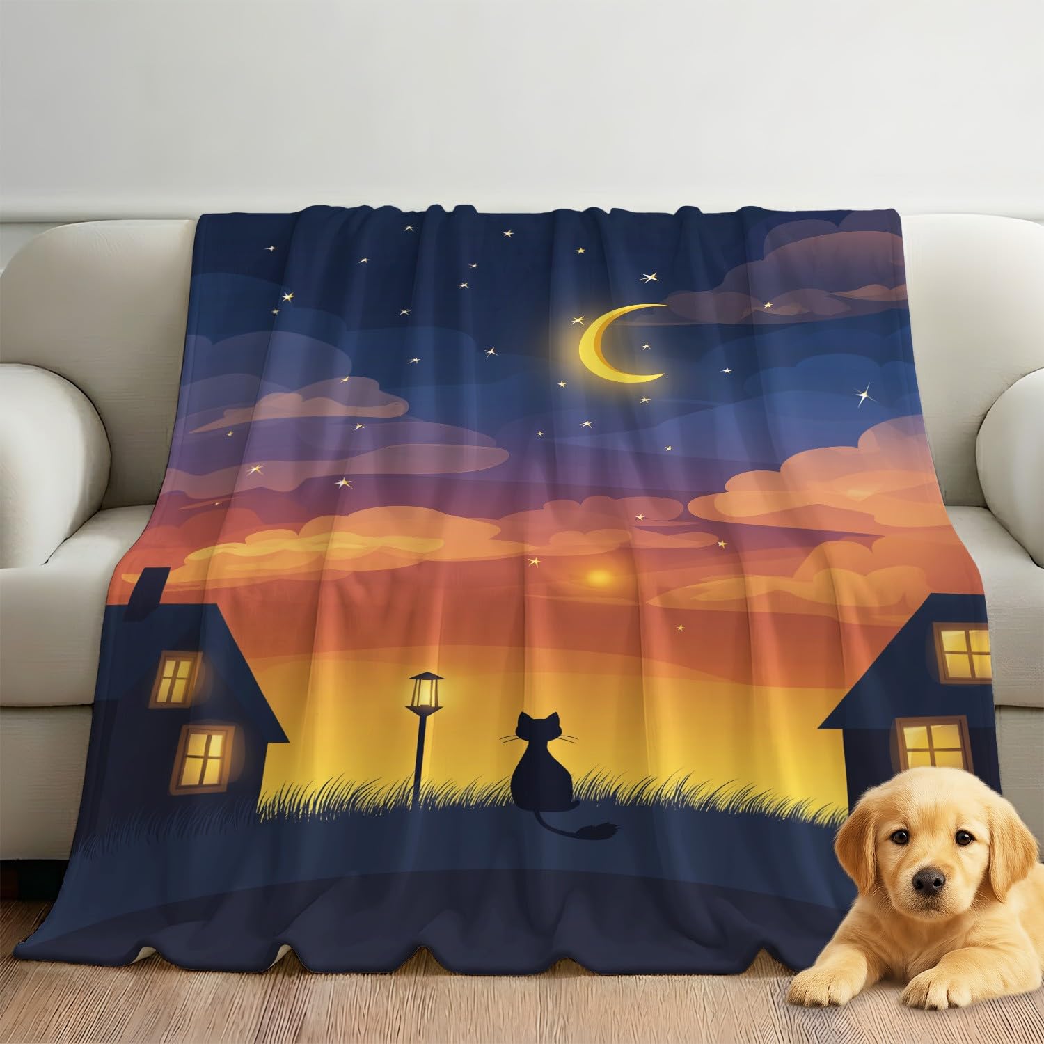 Bardzo miękki pled na sofę, 180 cm x 200 cm, wygodny flanelowy koc polarowy Fantasy Romantyczna impresjonistka spokojna, romantyczna, bajkowa sylwetka, bardzo miękka i lekka