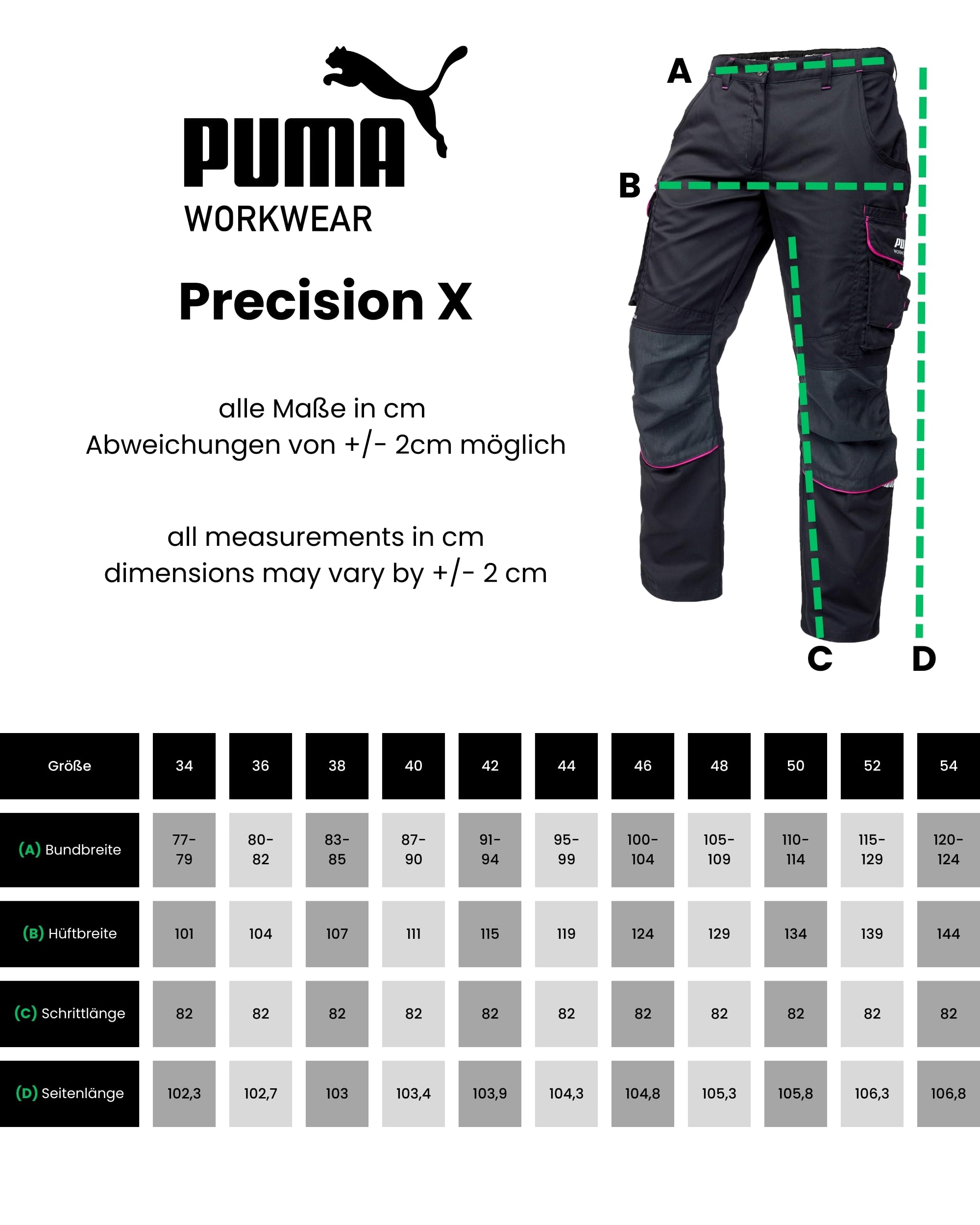 PUMA Workwear Precision X damskie spodnie robocze – z elastycznym ściągaczem – wytrzymała tkanina nylonowa – wzmocnione szwy i partie kolan – wiele kieszeni – damskie spodnie o sportowym wyglądzie