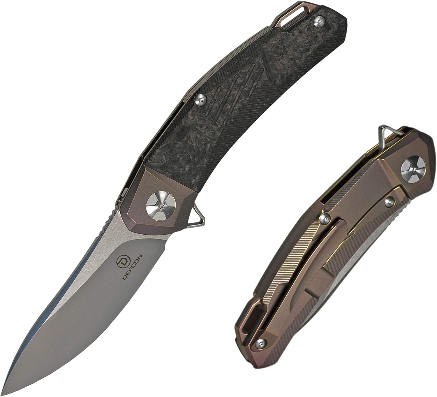 DEFCON Jungle Knife ULU 8" D2 Titanium EDC Folding Pocket Knife with Real Carbon Fiber