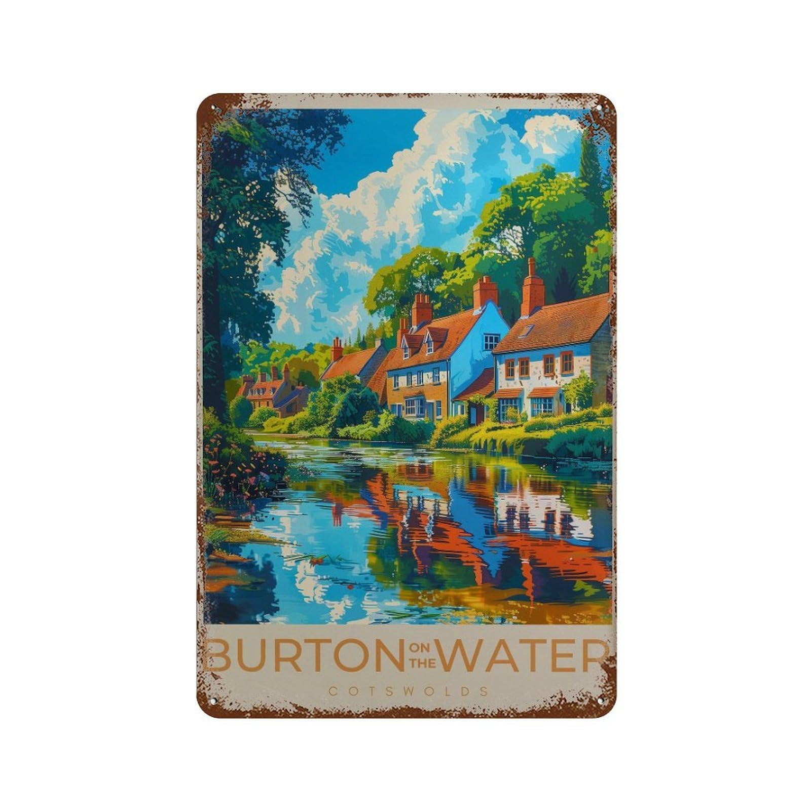 xiaoxiaoshen Burton on The Water England Travel Cotswolds Wall Decor Art Metal Tin Poster Modern Home Decor Art Home Bar Shop Decorations Vintage Sign 30x20cm