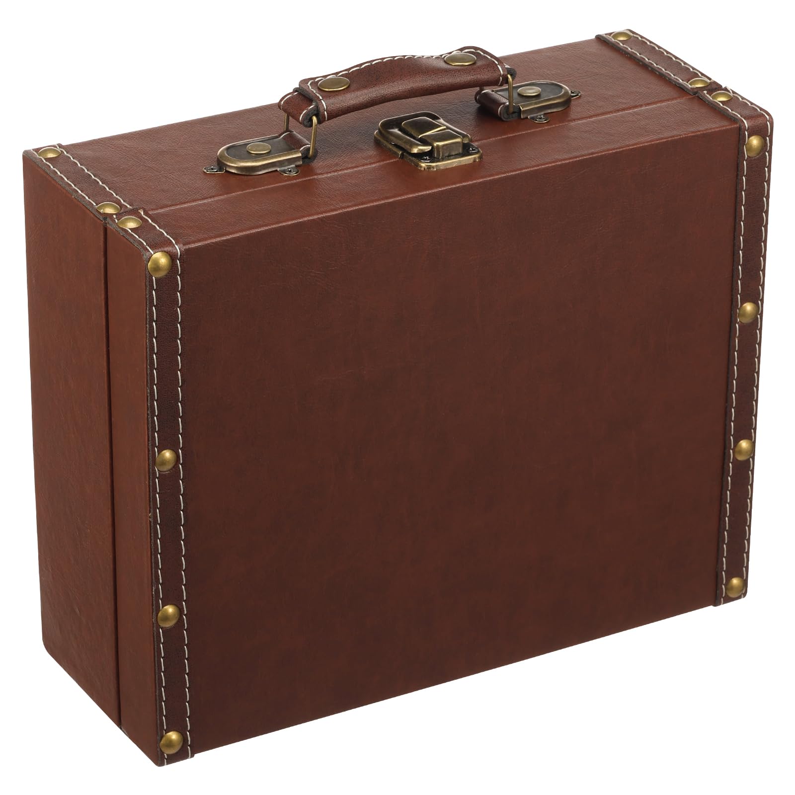 Zhjiutak Vintage Leather Suitcase, 26x21x10cm Retro Leather Trunk Luggage,Decorative Prop Luggage Portable Wooden Storage Carrying Case PU Leathers Storage Box for Storing Clothes Jewelry(large)