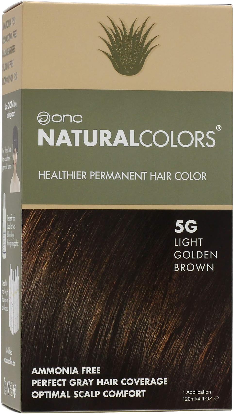 ONC NATURALCOLORS (5G Light Golden Brown) 4 fl. oz. (120 mL) Heat Activated Healthy Permanent Hair Dye with Certified Organic Ingredients, Ammonia Free, Vegan Friendly, 100% Gray Coverage