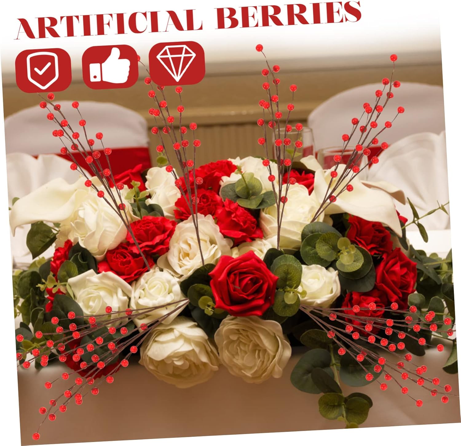 Luxshiny 30pcs Artificial Berry Stems Picks for Christmas Tree Decorations Lifelike Faux Berry Branches for Decor and Festive