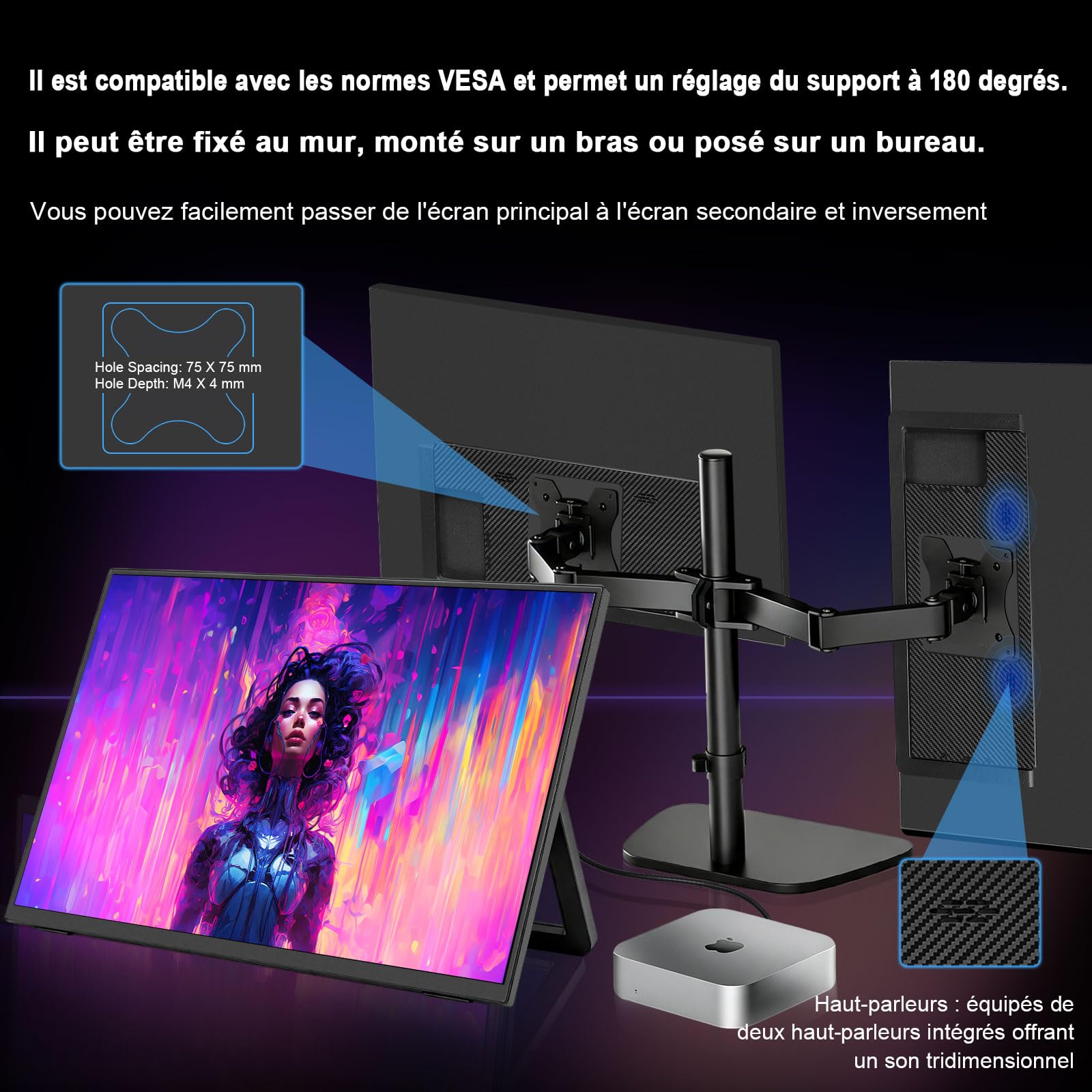Przenośny monitor do gier 18,5" 120 Hz 1080p IPS, kompatybilny z PC/PS5/Xbox/Switch