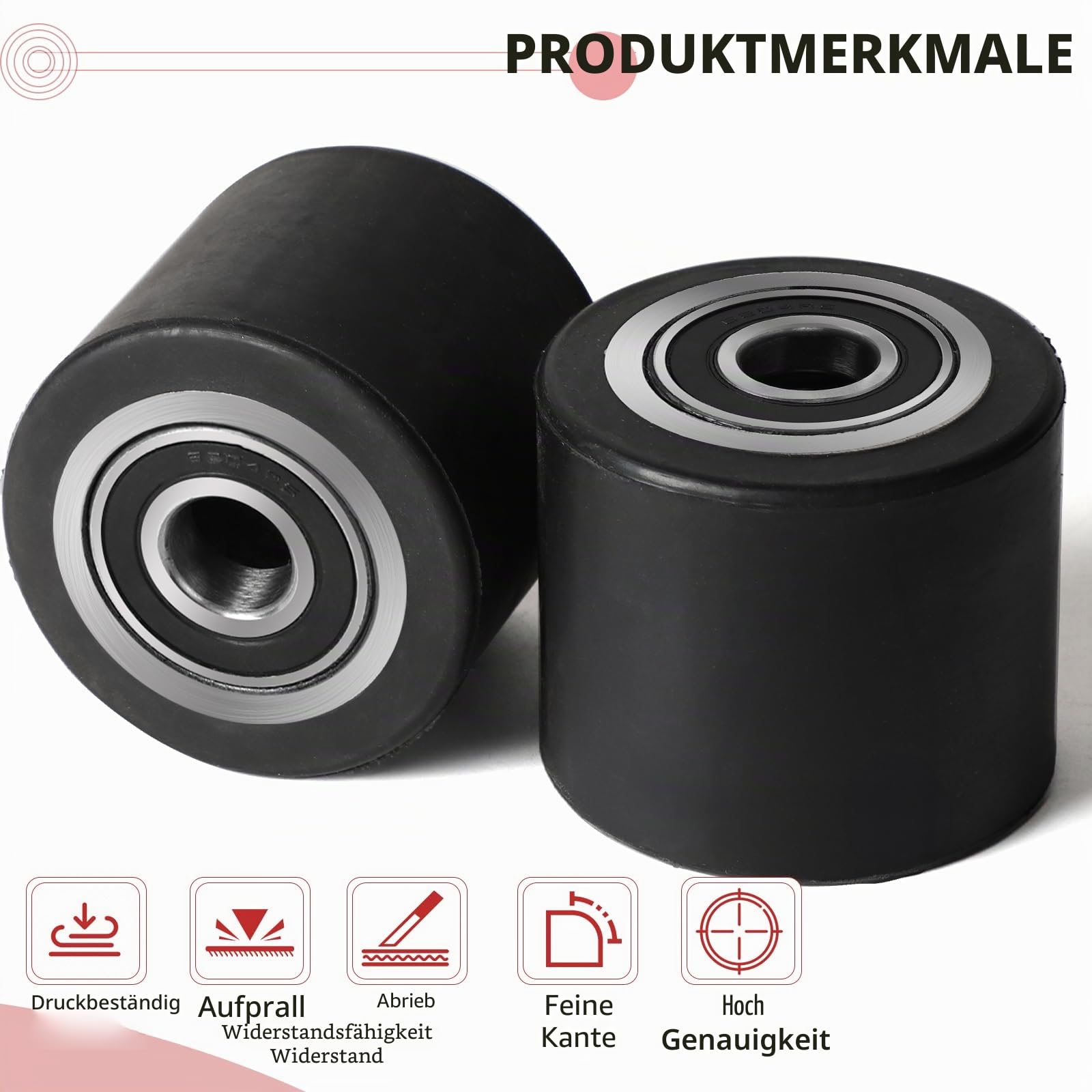 SWAWIS 4 Stück Hubwagen Rollen Gummirollen mit Kugellager 80x70 mm Achse 20 mm Rollen Stoßdämpfend verschleißfest für Hubwagen Palettenhubwagen Ersatzrollen Tragfähigkeit 600kg