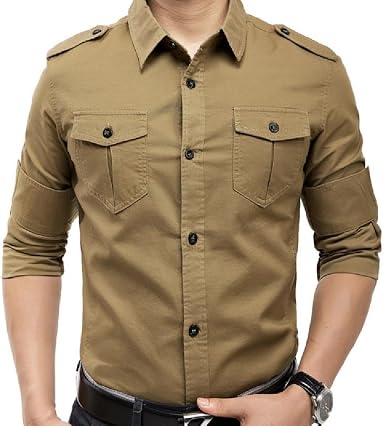 Button Down Shirts with Shoulder Straps 