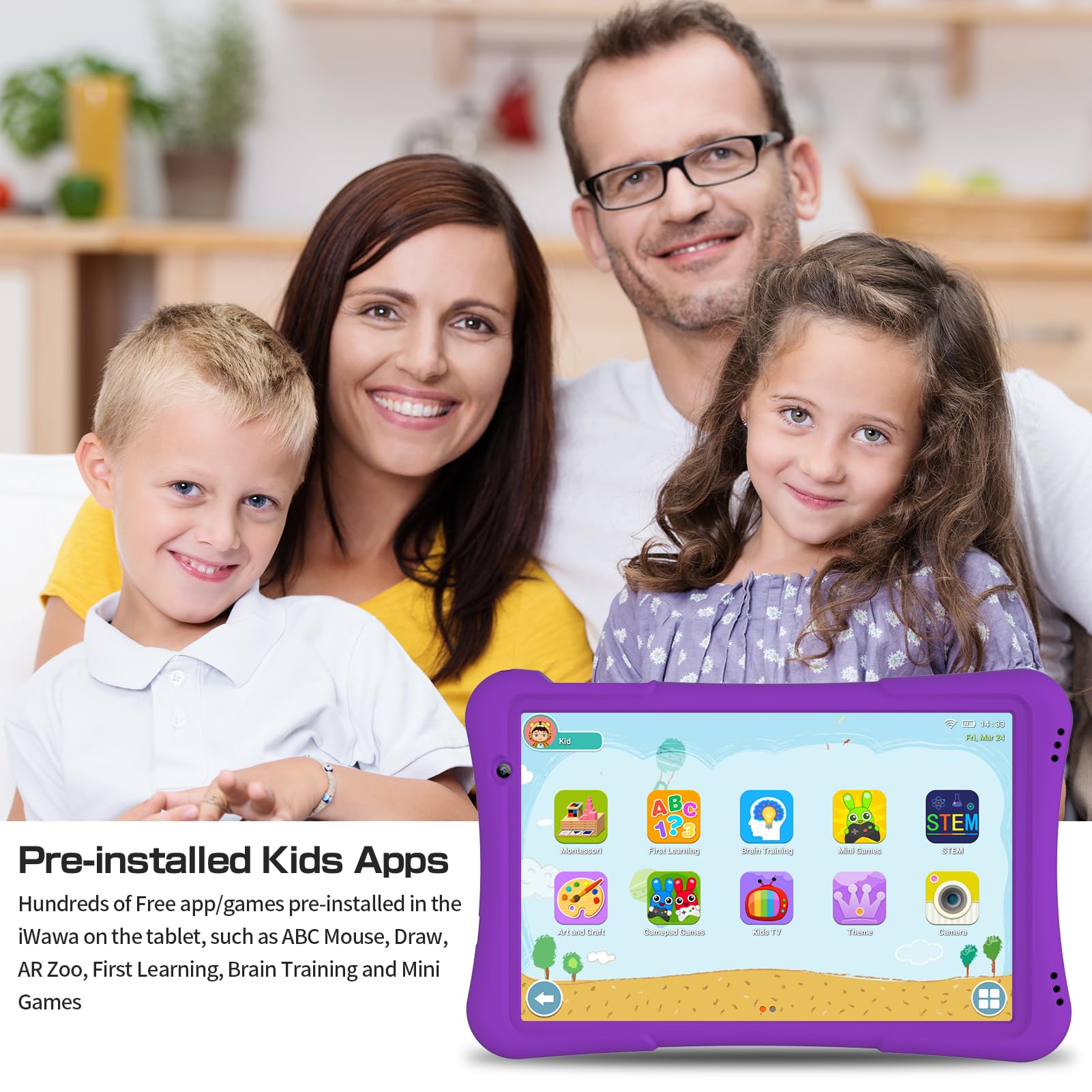 GOZZGEAR 10 inch Android 14 kids Tablets, 32 GB ROM, 6000Mah, Expandable 1024GB, Quad core Processor, Android Tablets HD IPS Screen, Child tablets, Dual Camera, Wi-Fi,Tablet PC, 2-Year Warranty,Purple — view 4