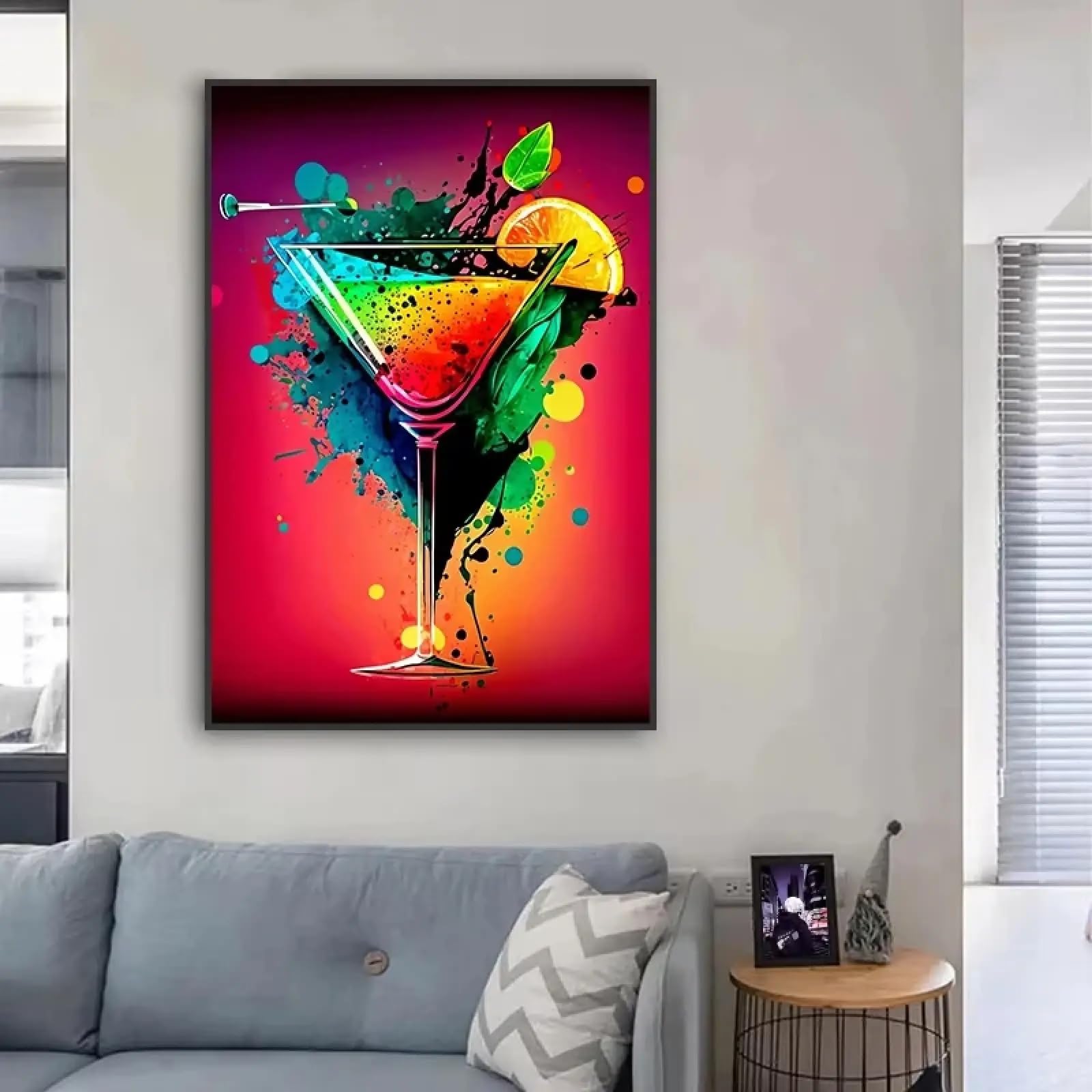 Affiches de cocktails colorés et peinture de paysage sur toile