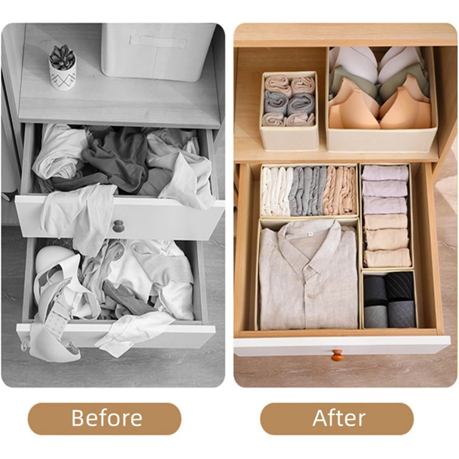 Organizador de almacenamiento calcetines Caja cajones plegable no tejida | Caja de almacenamiento de ropa interior con divisor de malla for armario(Grey-m)