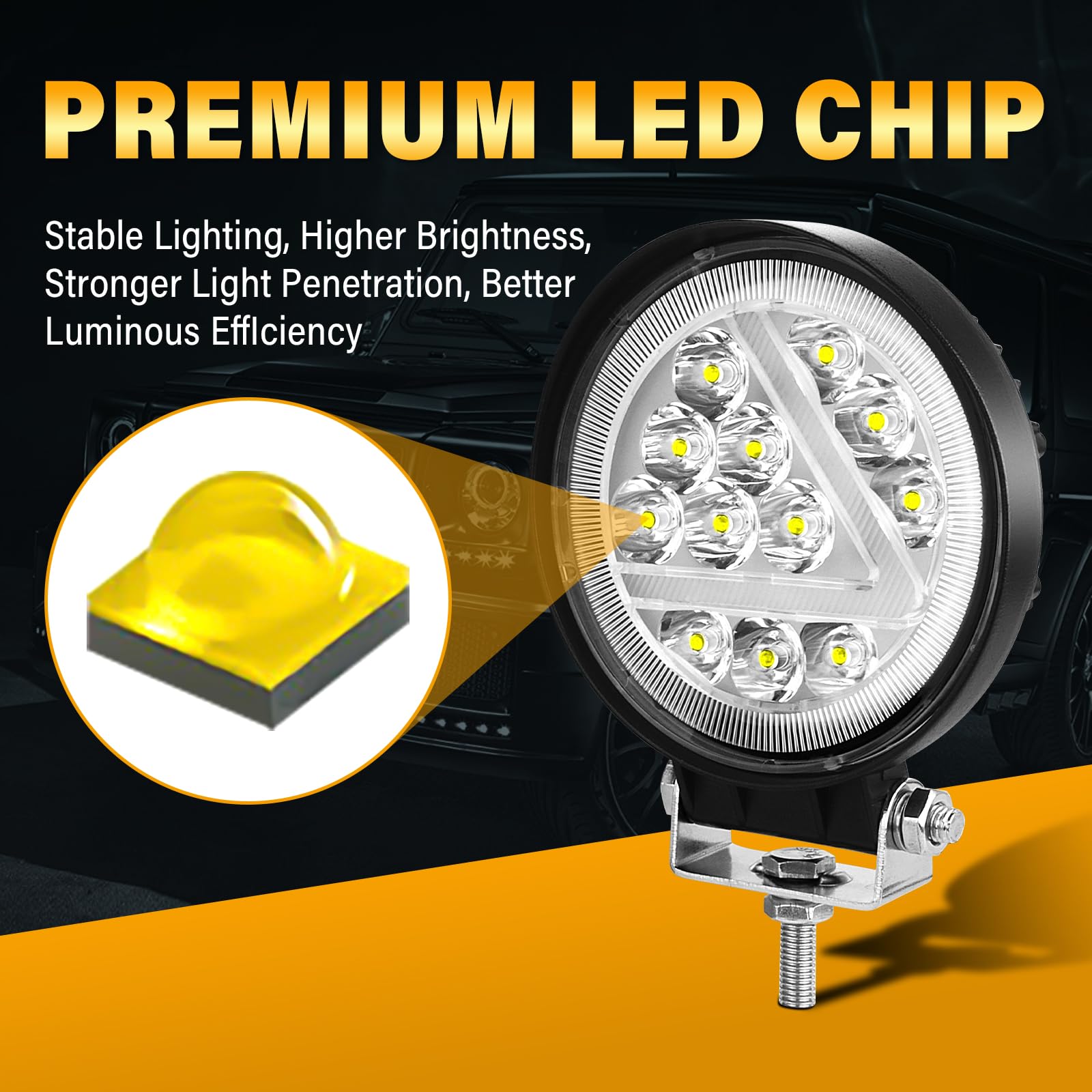 RIGIDON 4Pcs Faros de trabajo Redondos, 4 Pulgadas 10cm 36W Blanco y ámbar Spot lámpara trabajo led, Spotlights Exterior Foco led 12V 24V para Off road Camión Coche ATV 4x4 Tractor, faros antiniebla