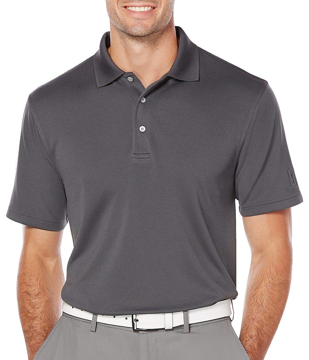 PGA TOUR Men's Airflux Solid Mesh Short Sleeve Golf Polo Shirt, Asphalt, 4X Tall