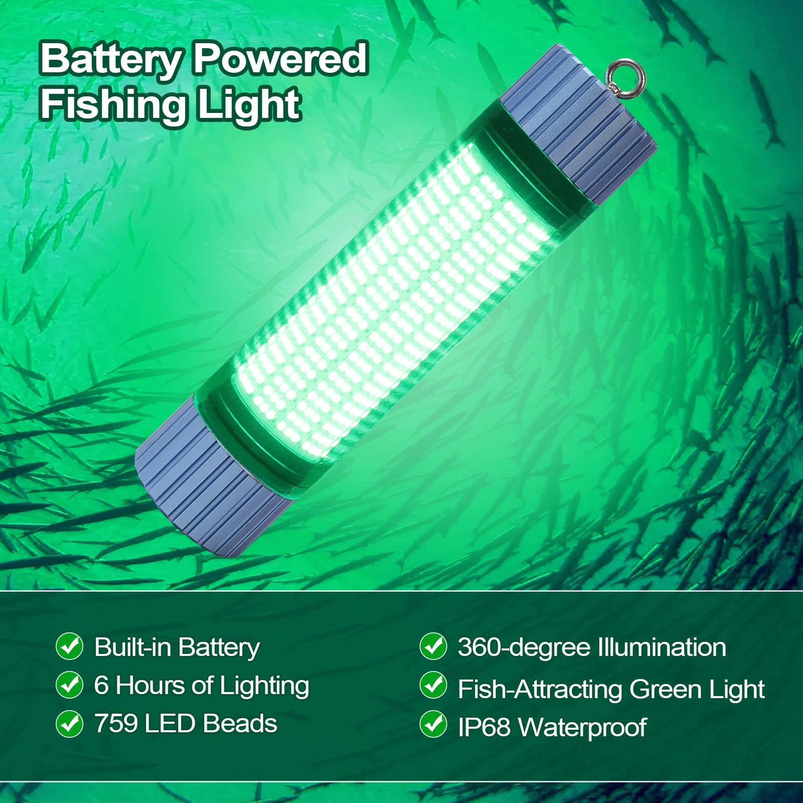 Luz De Pesca Subacuática Alimentada Por Batería, LED Recargable Con Luz Verde Para Atraer Peces, Capacidad De 9000 mAh, Luces De Pesca Sumergibles Impermeables IP68 Para Agua Dulce Y Salada