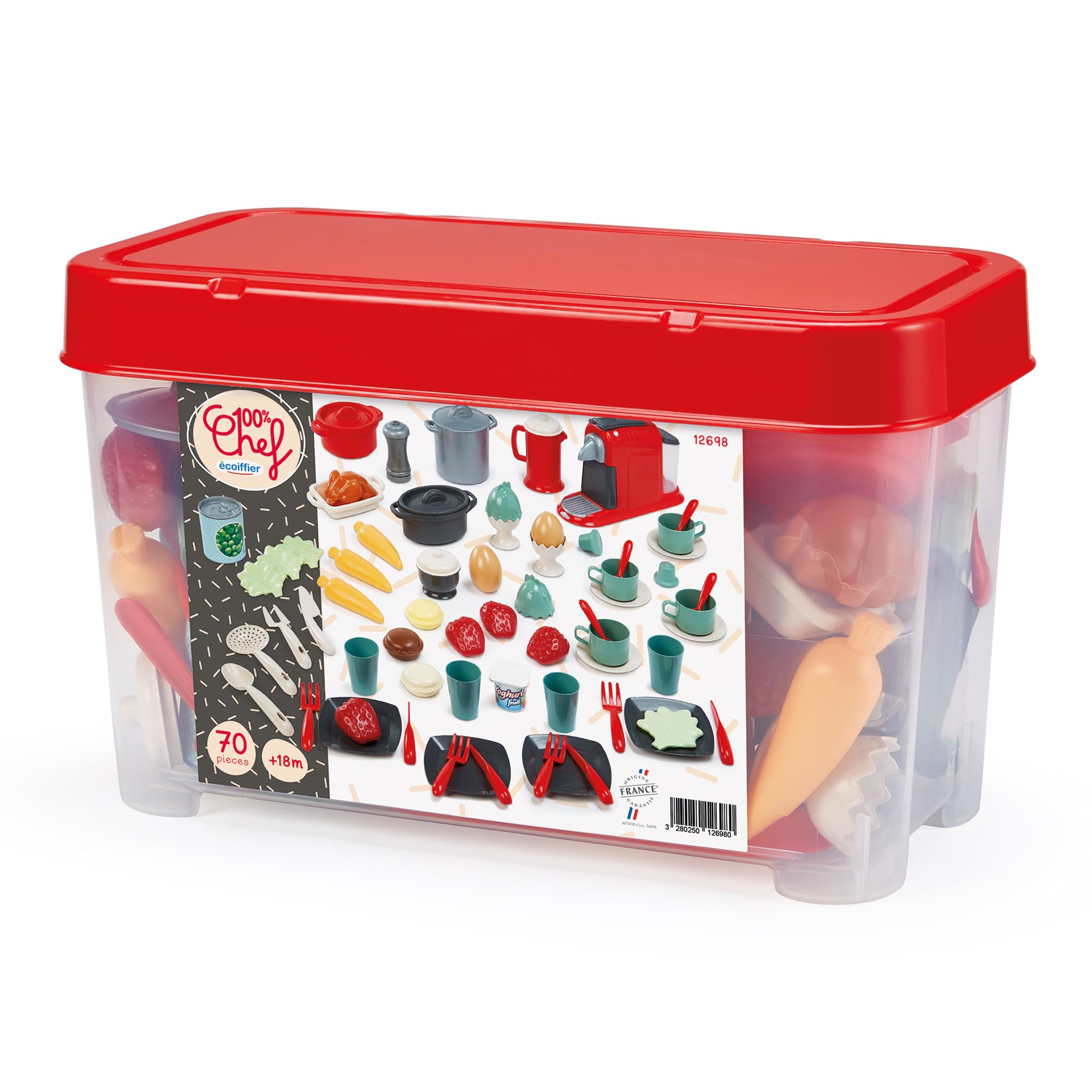 Ecoiffier – Coffret dînette 70 pièces – Un Grand Set Complet pour Les Petits Chefs en Herbe - Dès 18 Mois - Idéal pour Inventer des Repas et Jouer à la Cuisine comme Les Grands ! - 12698