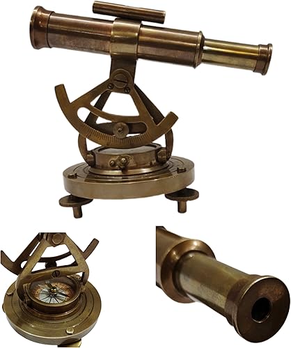 Miniatura 3 de Telescopio Alidade de latón antiguo con brújula instrumentos de encuesta Alidate Decoración de mesa para el hogaroficina