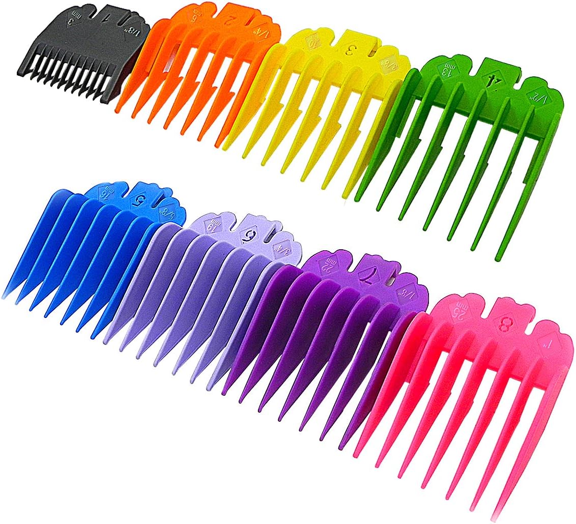 8 Sets 8 Color Guides Combs for Wahl Hair Clippers/Trimmers combs โ8 Cutting Lengths from 1/8โto 1โ(3-25mm)โ to fits for all Wahl Clippers Ovtel