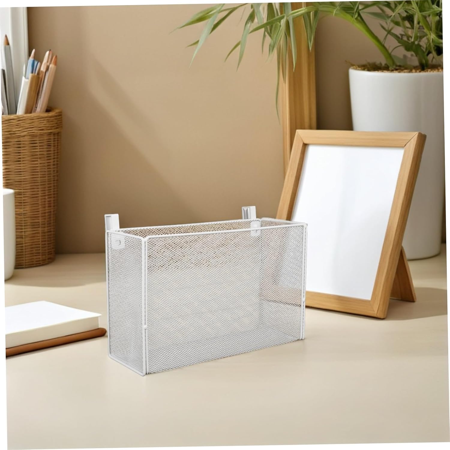 KALLORY Metal Hanging Bedside Storage Organizer Basket with Hooks, Iron Multi-purpose Shelf for Dormitory and College Dorm, Efficient Space Utilization and Minimalist Design
