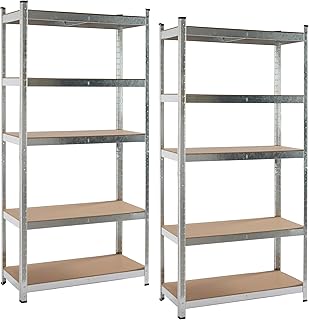 KITHOME - Pack de 2 Estanterías Metálicas de Acero Galvanizado con 5 Baldas de MDF, Plata, 180x90x40cm