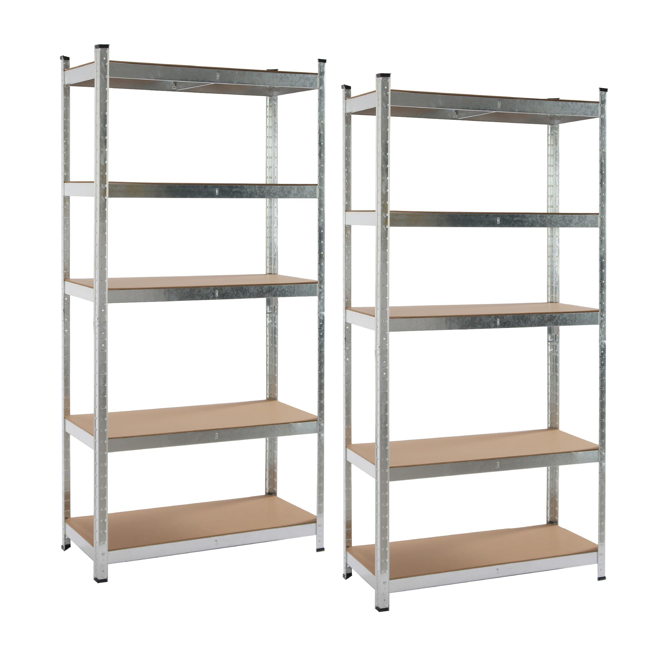 KITHOME - Pack de 2 Estanterías Metálicas de Acero Galvanizado con 5 Baldas de MDF, Plata, 180x90x40cm