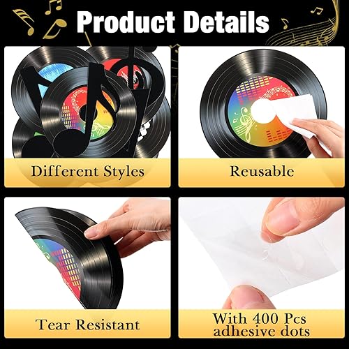 Miniatura 3 de Pasimy 39 Pcs Music Party Decorations Musical Notes Records Bulletin Board Cutouts Rock and Roll Classroom Decor for 1950s 70s 90s Retro Music