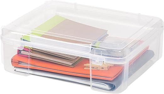 IRIS USA Fits 12" x 12" Paper, Single Extra Thick Portable Plastic Scrapbook Paper Storage Cases with Built-in Handle for Art and Craft Supplies, Office, Stationery, Photo, Vinyl, Notebook, Clear