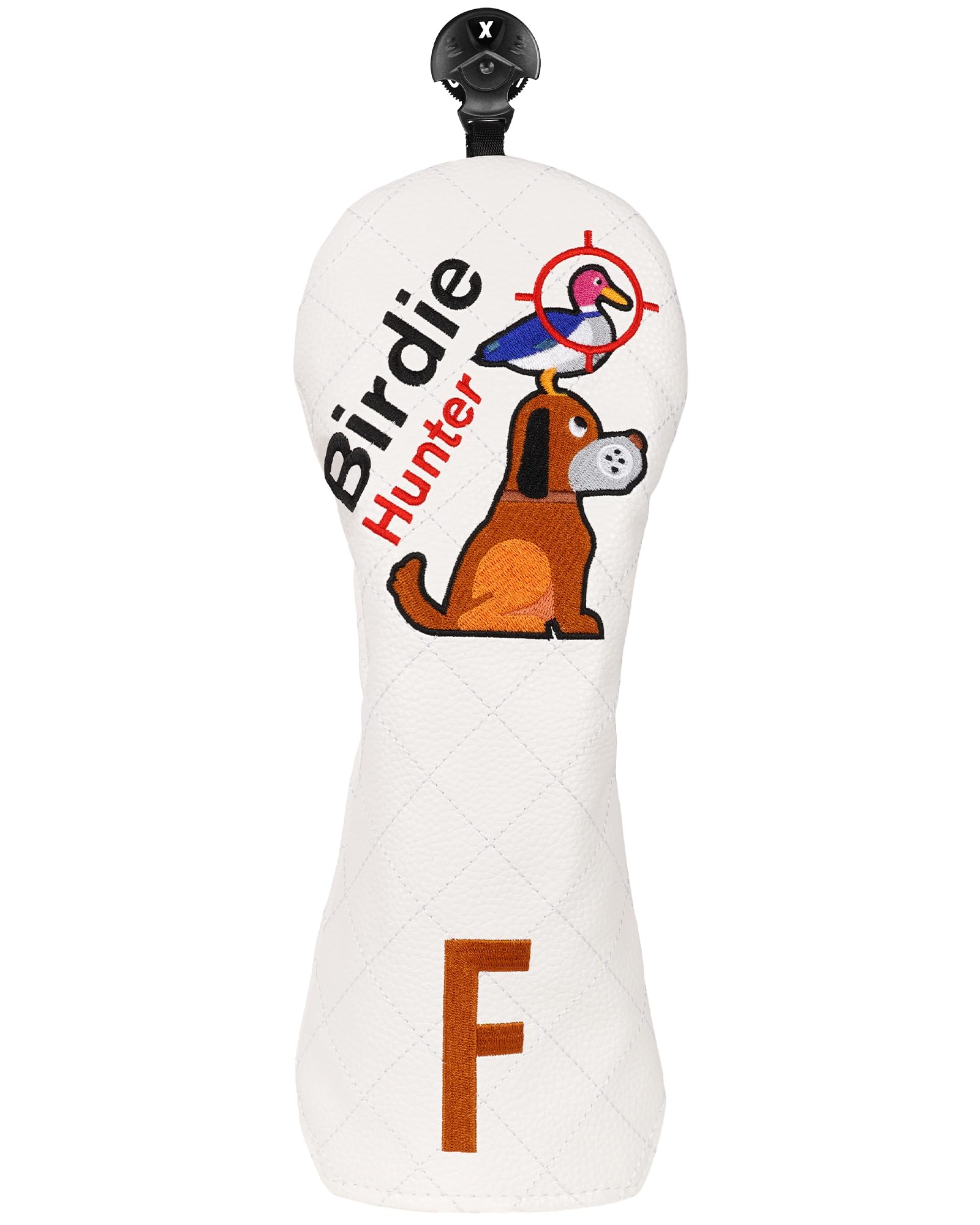 Golf Club Head covers Fairway Wood FW with Interchangeable Number Tag 3457X Elastic Closure White PU Leather Birdie Hunter Pattern