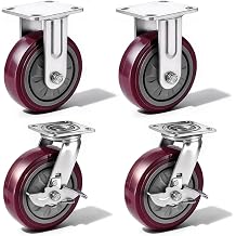6 Inch Heavy Duty Industrial Casters, Maroon Color Brake Wheels