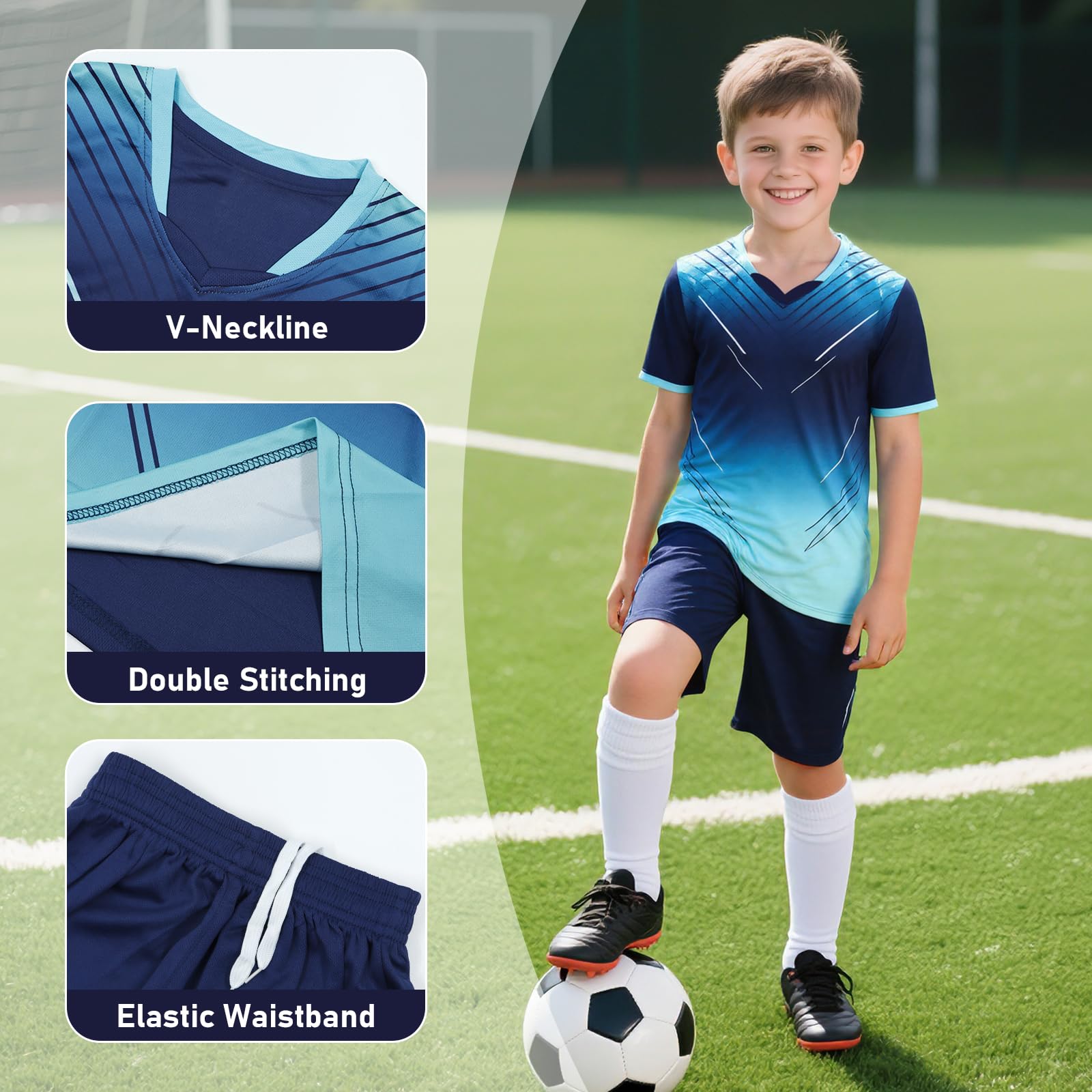 Maglia da Calcio Ragazzi, Asciugatura Rapida Set di Maglietta e Pantaloncini 2 Pezzi, Traspirante Tuta Calcio, Leggero Abbigliamento Sportivo Basket per Bambini 7-13 Anni