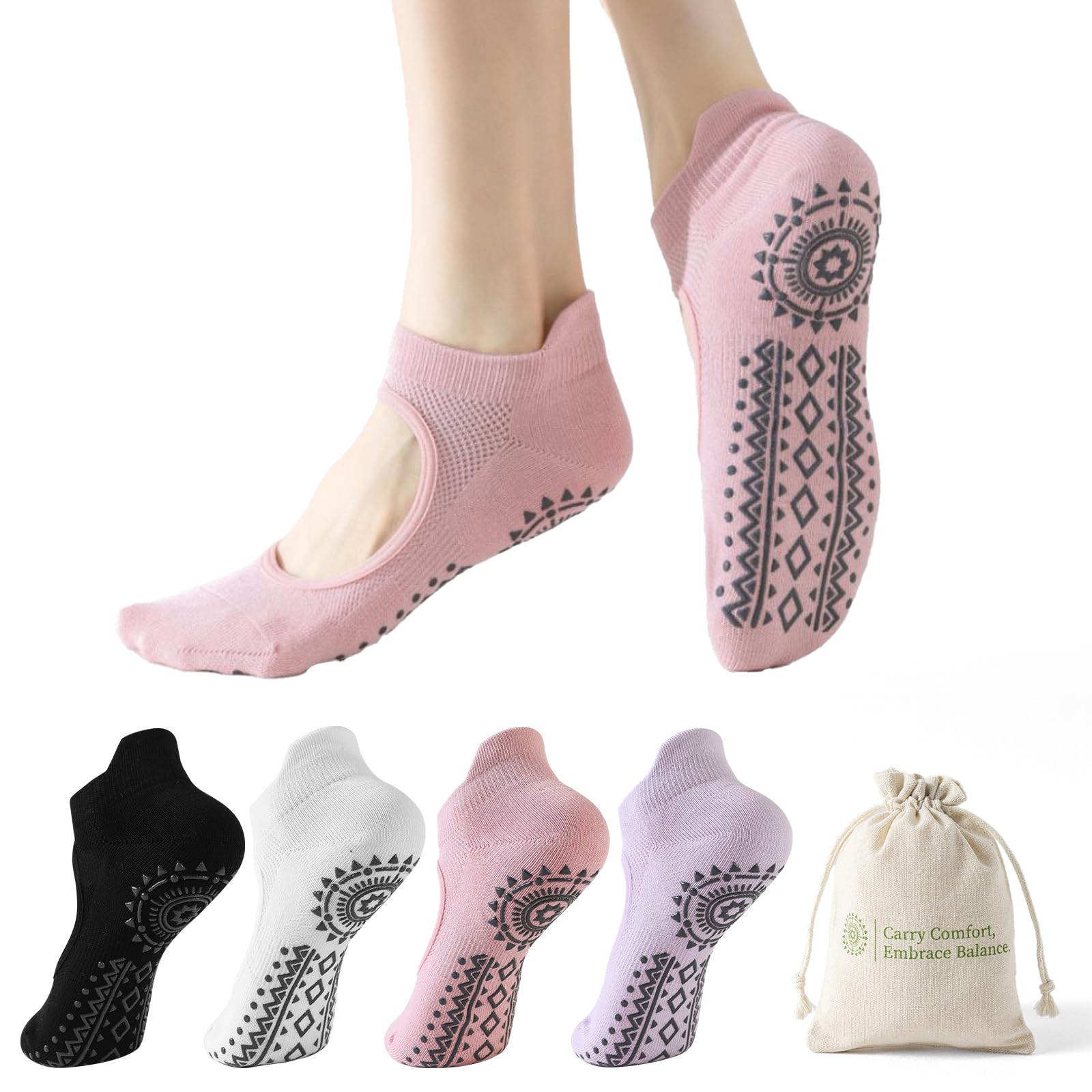 BISOUSOX Grippy Socks Woman Pilates, Grip Socks Pilates Yoga Barre Non Slip Ankle Sticky Ballet Slipper Sock Hospital